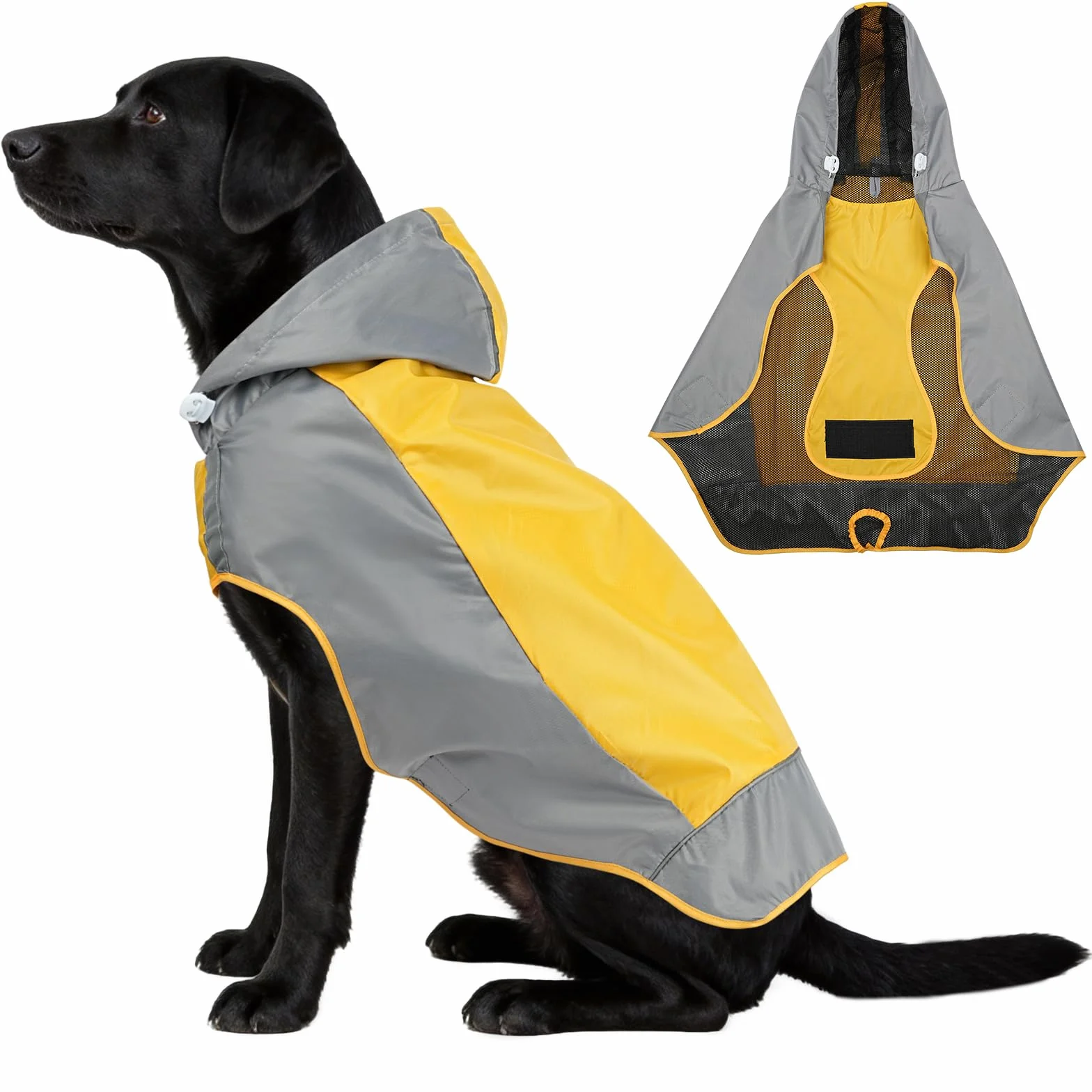 AOOWU Impermeabile Cane, Impermeabile Cane Giacca Riflettente per Cani con Cappuccio, Giallo Impermeabile per Cani per Adatto a Cani di Taglia Grande, Media e Piccola (L)
