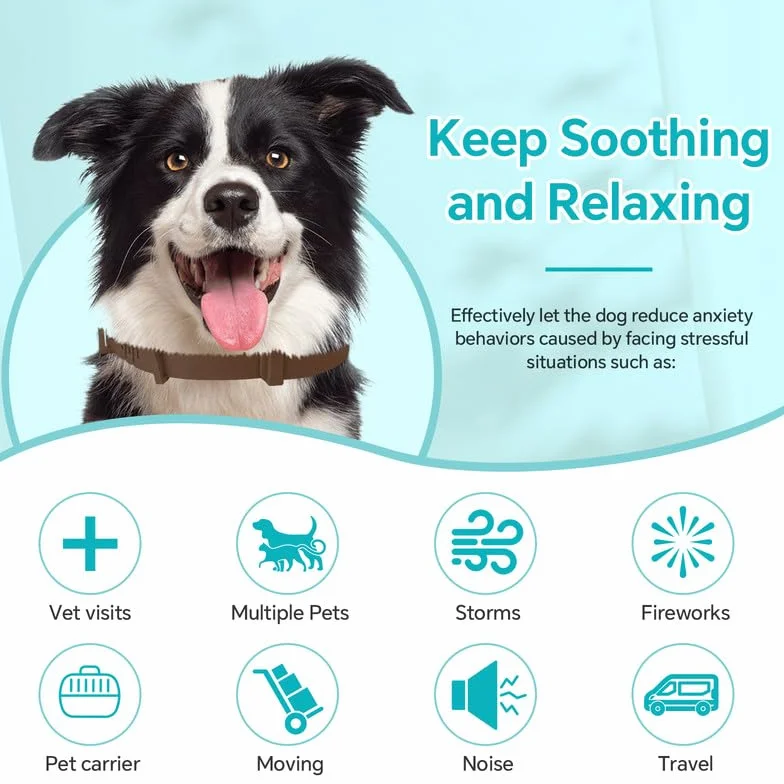 WEALLIN Collare Calmante Anti-Ansia per Cani, Impermeabile, Feromoni Naturali 60 Giorni, 2pz Marrone