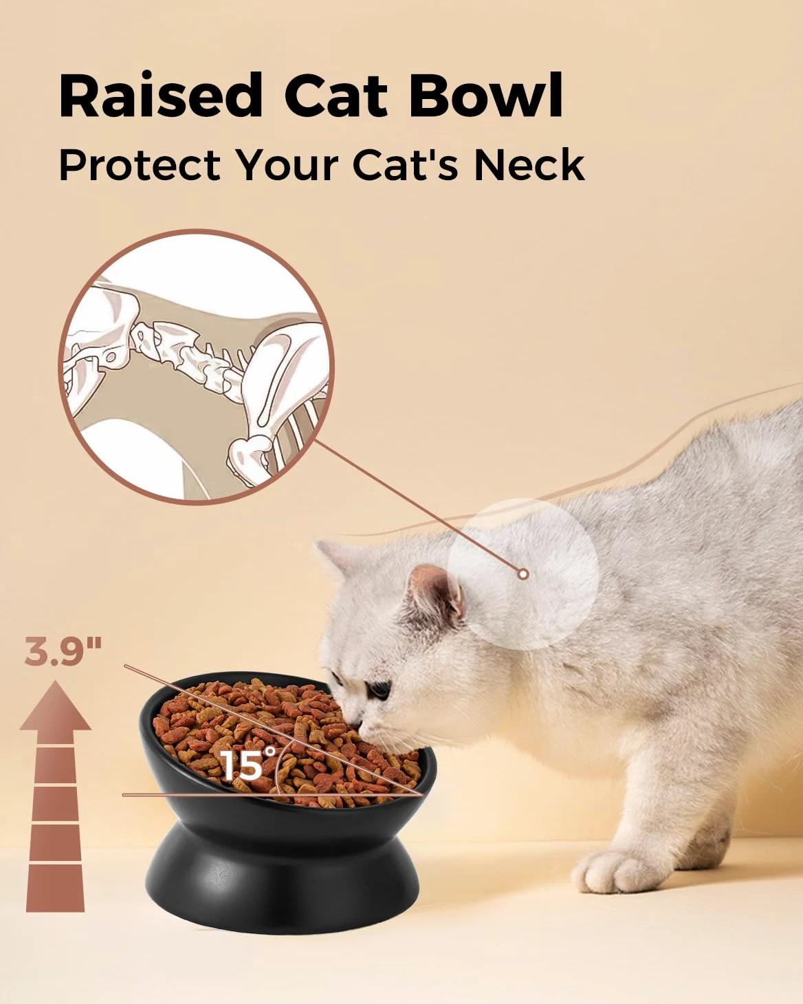 LoeJan Ciotola rialzata per cibo per gatti, 141,7 g, in ceramica, rialzata e inclinata, anti vomito e protegge le spine degli animali domestici, per cani di piccola taglia, gatti con faccia grassa