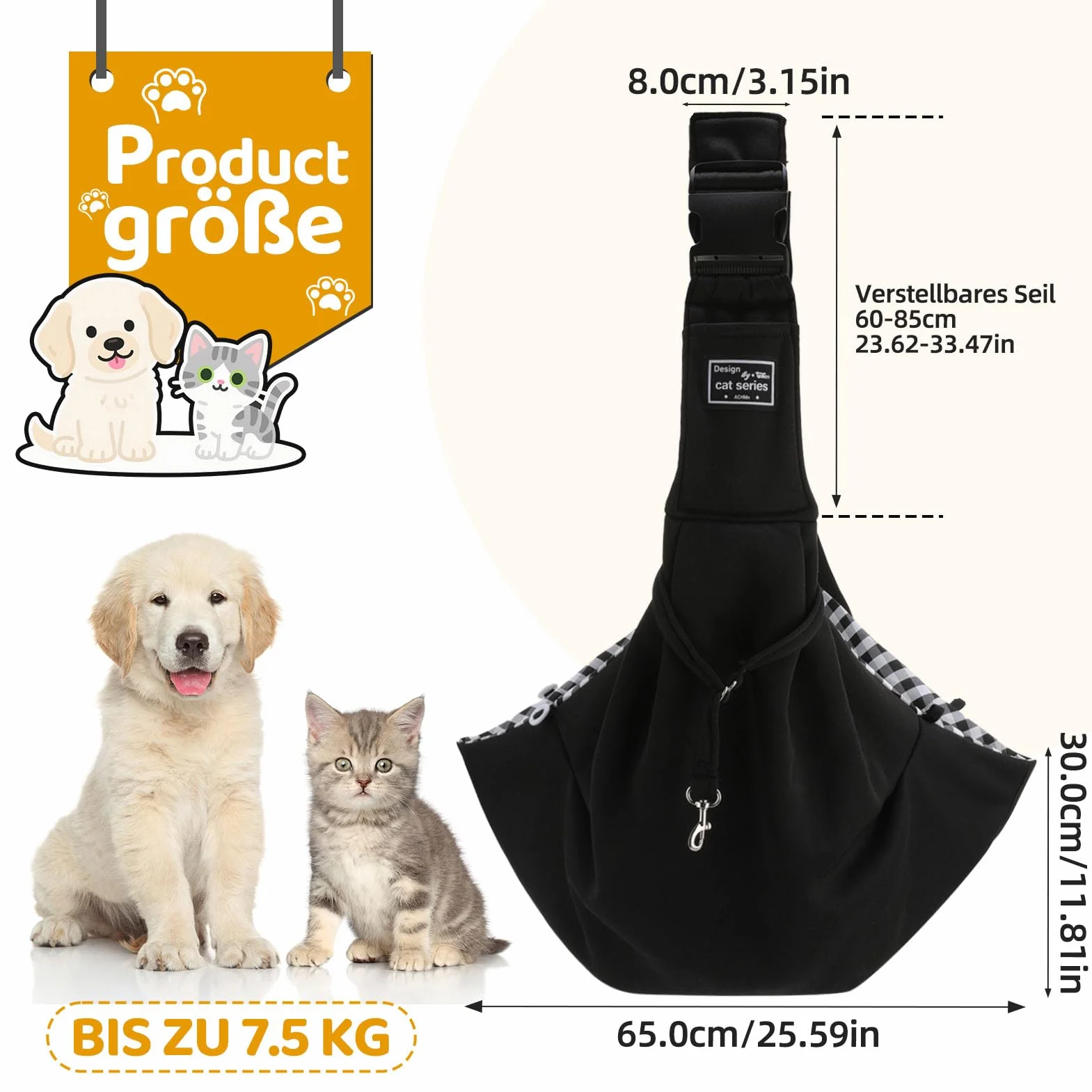 Borsa da trasporto per cani piccola taglia 7,5 kg regolabile con corda sicurezza tracolla morbida