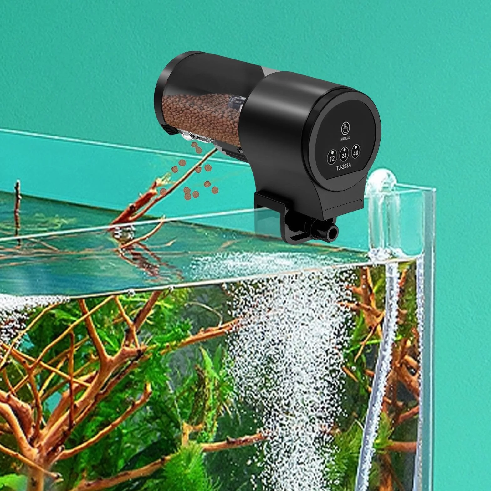 Alimentatore Automatico per Pesci - Mangiatoia Automatica E Manuale Per Acquario | Capacità 100ml Dispensazione Temporizzata 12H 24H 48H Per Gamberetti Tartarughe Tetra Koi Betta