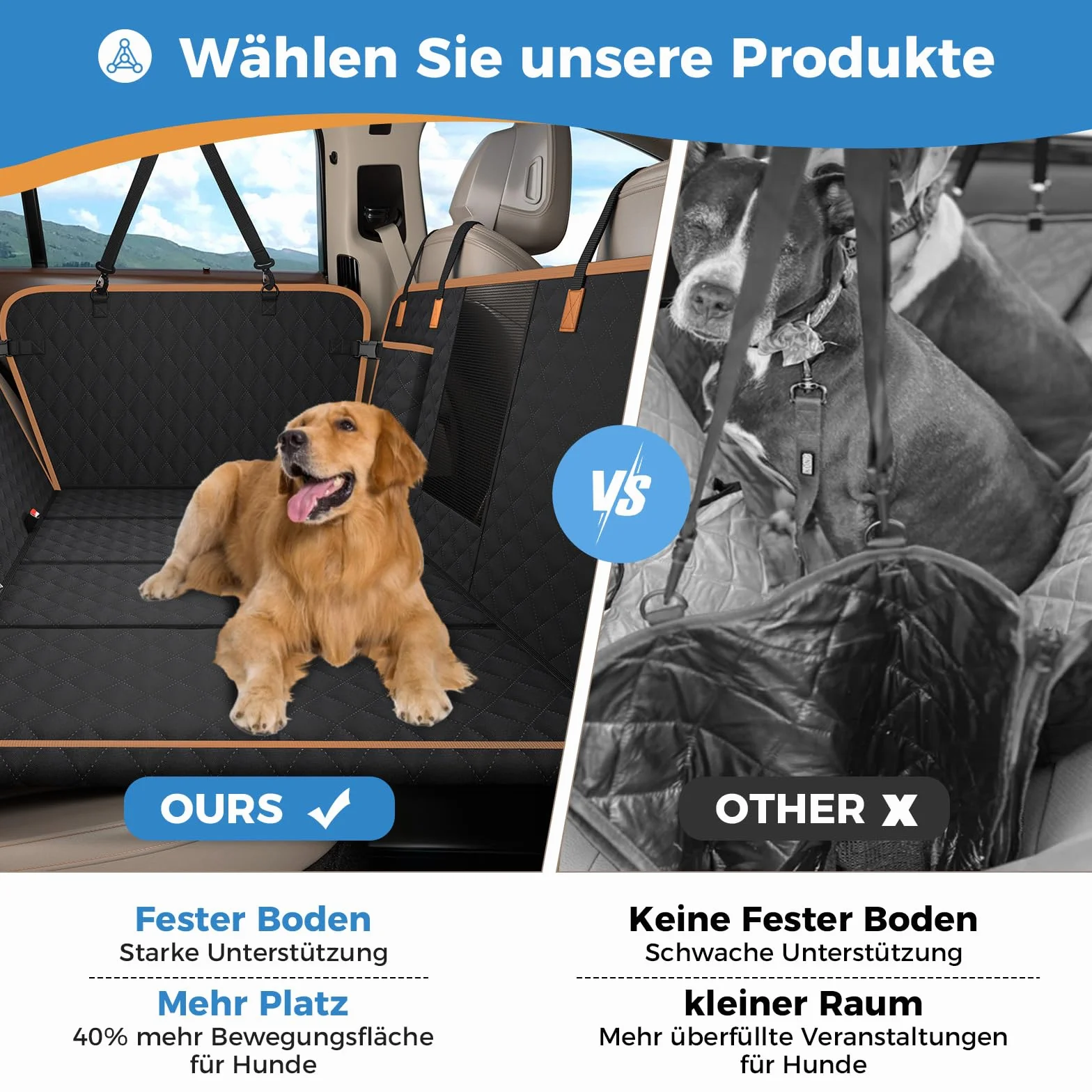 Coprisedile Auto per Cani con Pannello di Fibra Rigido- Più spazio - Impedisce ai Cani di Cadere, Impermeabile, Telo Auto Per Cani, Per Auto Durevole, Telo Auto Per Cani Usato in Tutte le Auto e i SUV