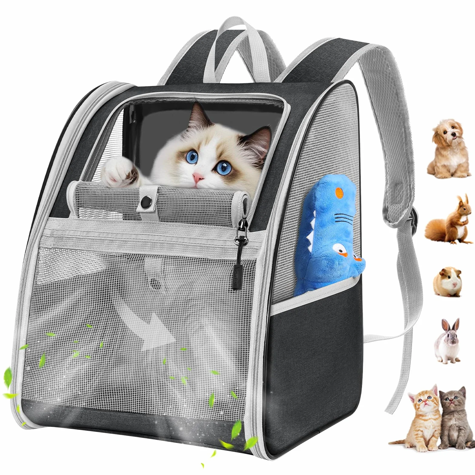 Pawaboo Zaino per Gatti Cani, per Animali Piccoli, da Viaggio Fino a 10 kg, Contenitore da Trasporto Traspirante con Supporto, Borsa per Passeggiata Escursione, Nero