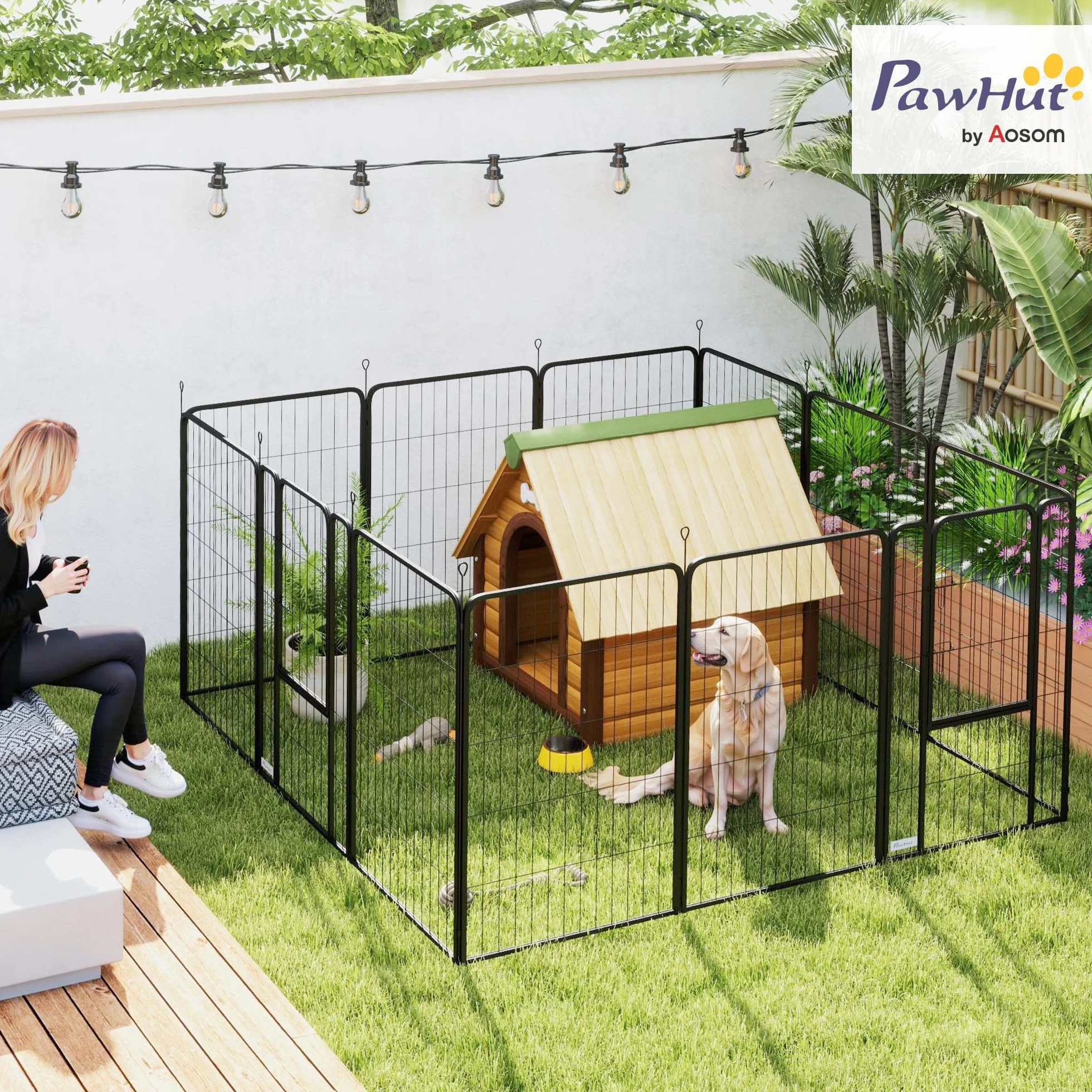 PawHut Recinto per Cani Pieghevole in Acciaio 68x100 cm 12 Pannelli Nero