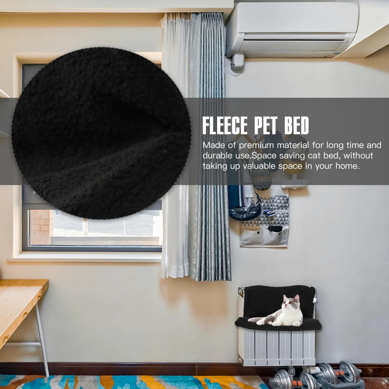 Artibetter Amaca per Gatti e Gattini Struttura in Ferro Nero, Salvaspazio e Facile da Pulire, Letto Sospeso Poliestere e Lino per Termosifoni