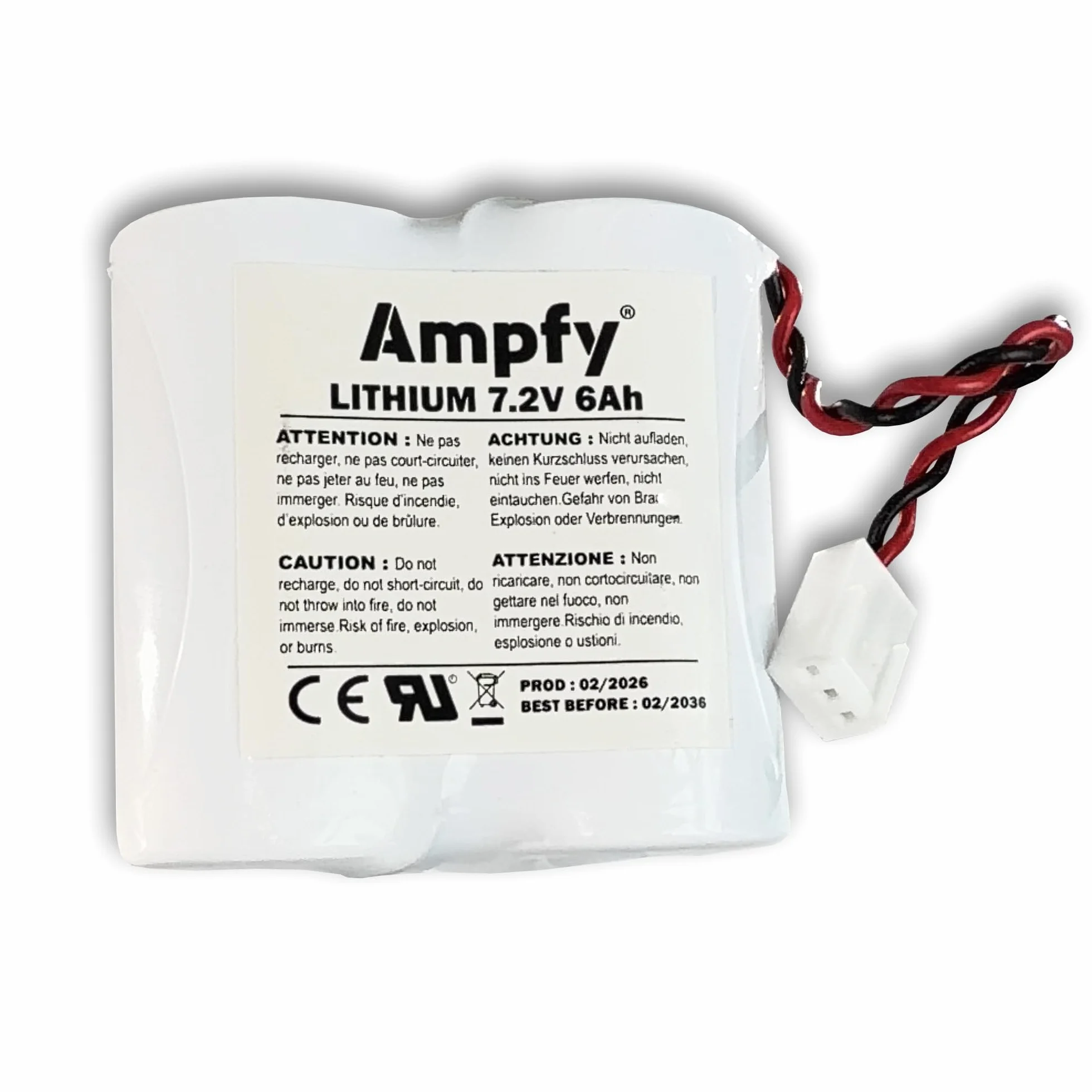 Batteria BAT06 7,2 V 6 Ah 6000 mAh | SIRENE Allarme Ricambio Compatibile con DAITEM BATLi06 / D8905 / MGL956428 / 2ER26500M / Li06 / LOGISTY / DP8415X / DP8650F 4650F DP8515X ETC..