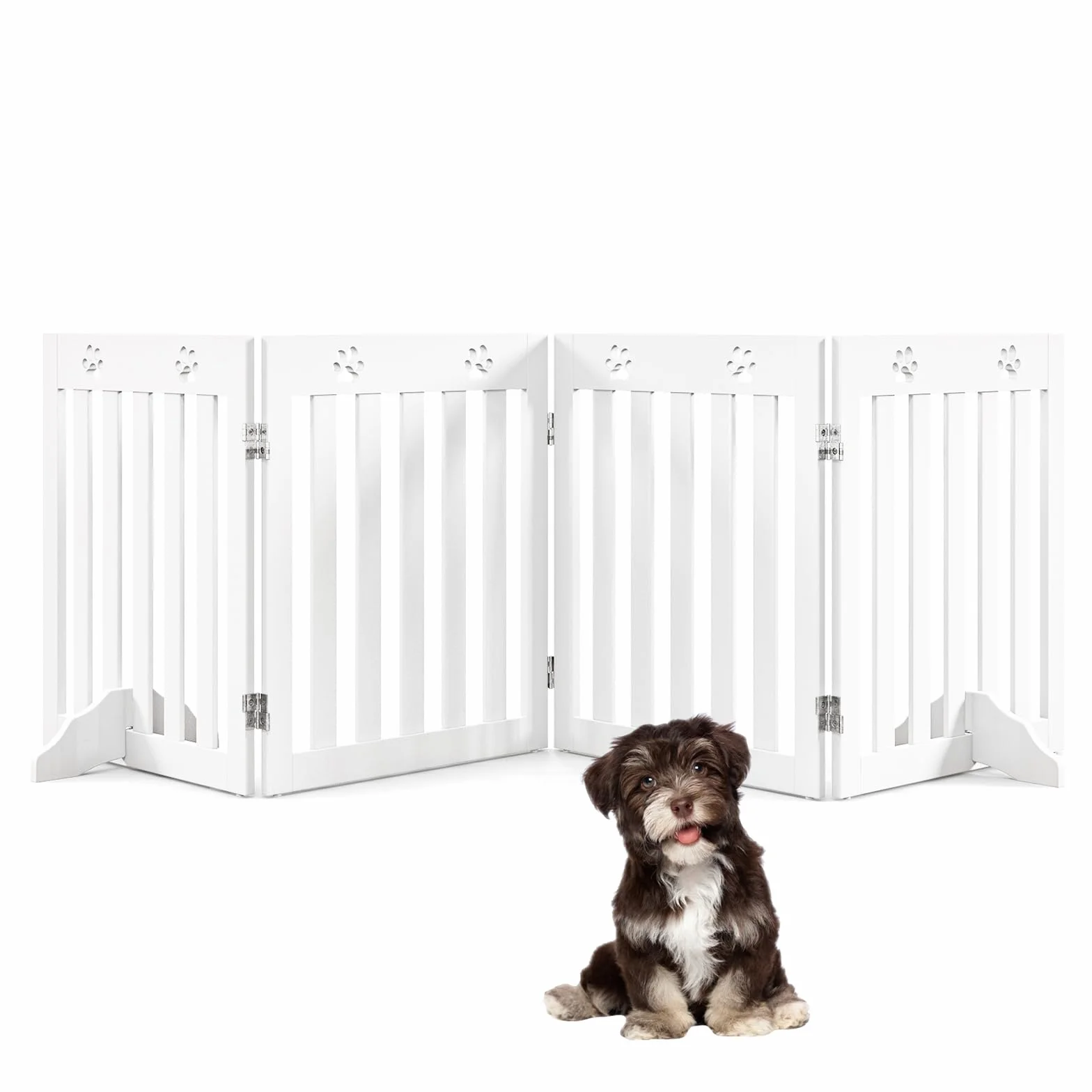 SOARS Barriera per Cani Pieghevole 204 x 60 cm Legno 4 Pannelli Bianco