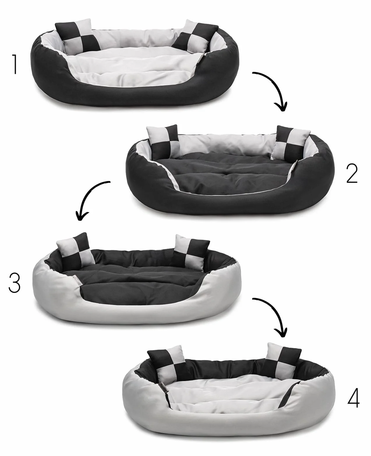 Lettino per Cane 4 in 1 65x50 cm Nero/Grigio