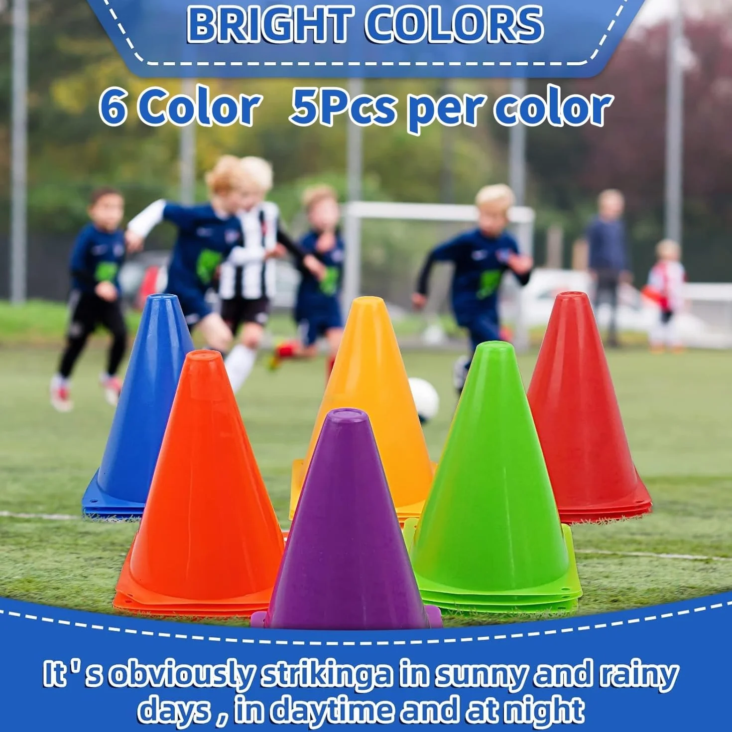 LATERN 30 Pezzi Coni da Allenamento per Calcio 19cm Segnalinee in Plastica Coni Stradali 6 Colori