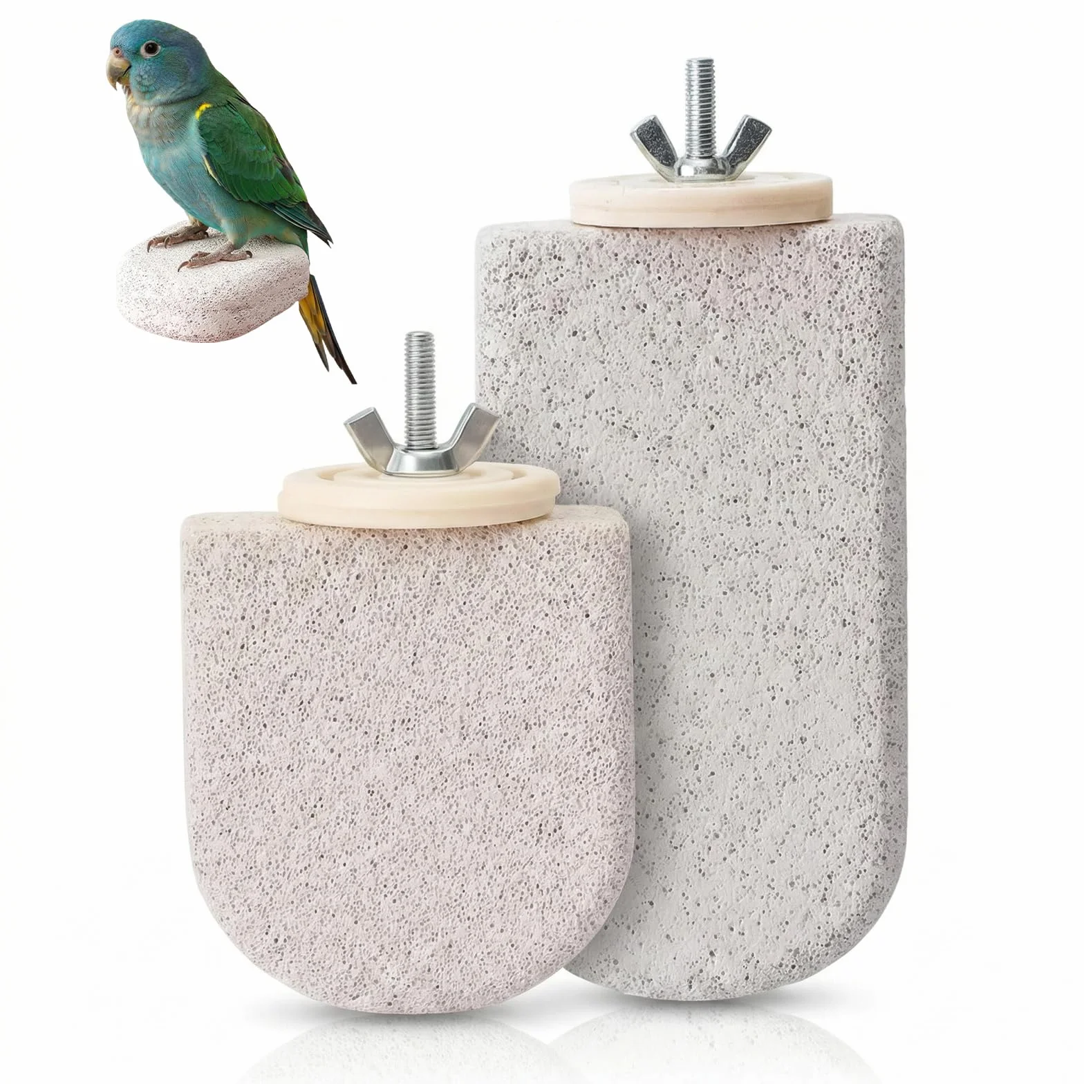 Posatoio per Uccelli in Pietra Minerale 2 Pezzi, Design Ghiaccio su Bastone, Bastone da Rosicchiare Naturale per Cricetelli e Cocorite