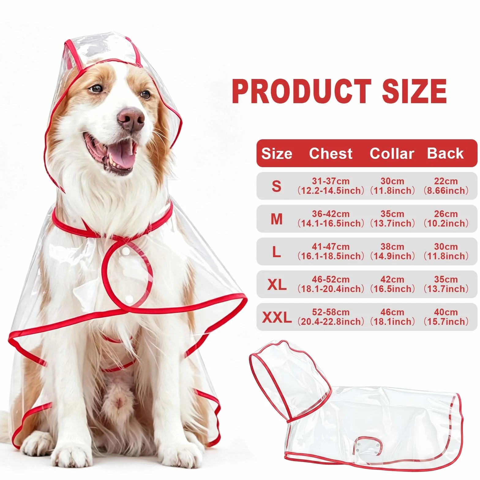 Impermeabile per Cani,S-2XL Cani Cappotto Impermeabile con Cappuccio Trasparente Adatto A Cani da Piccola a Grande Taglia, Ideale per Passeggiate Ed Escursioni Sotto La Pioggia (L)