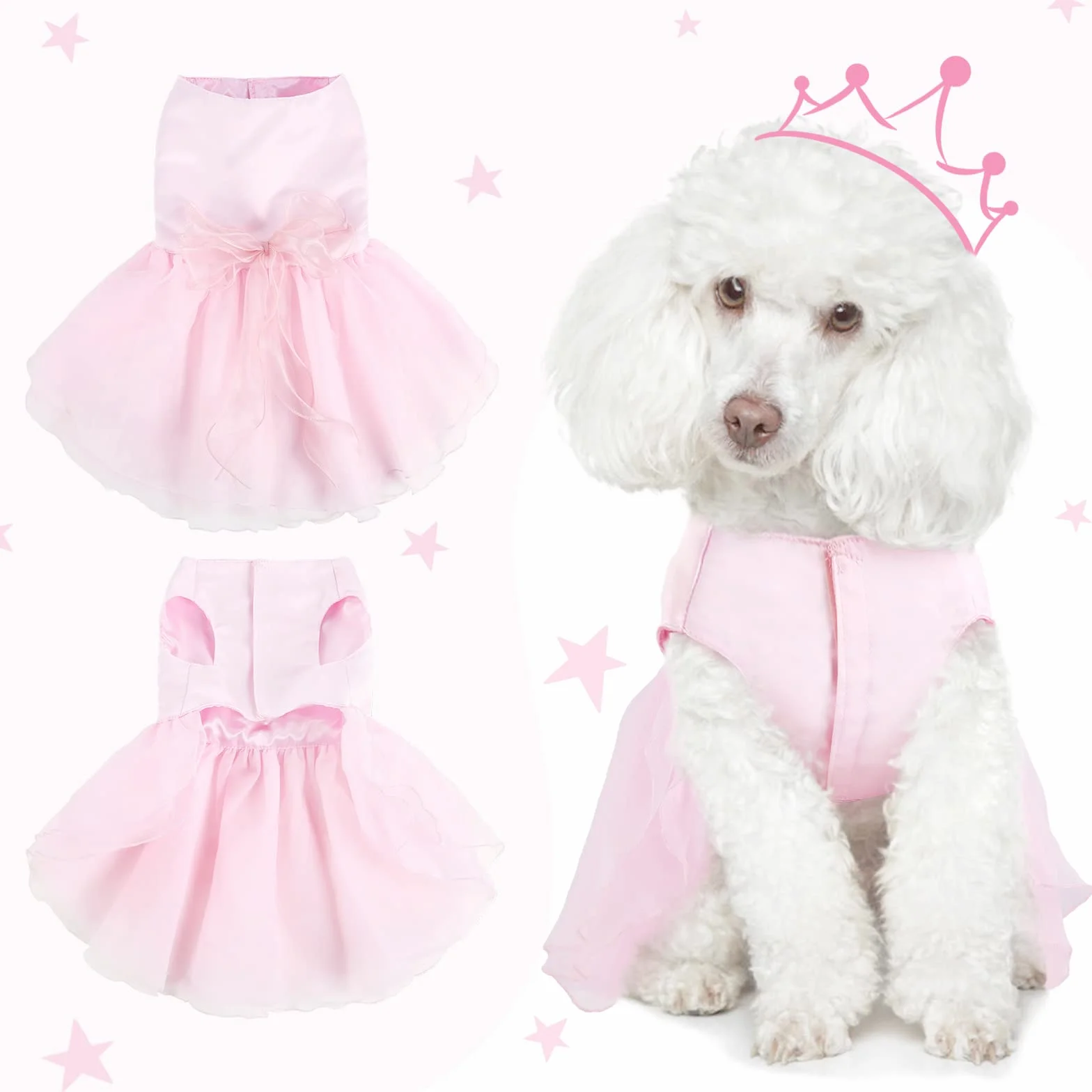 Vestito Lusso Principessa Per Cane - Gonna Abiti Estate Cucciolo Costumi Nozze Da Sera Con Fiocco Per Ragazza Piccolo (S, Rosa)
