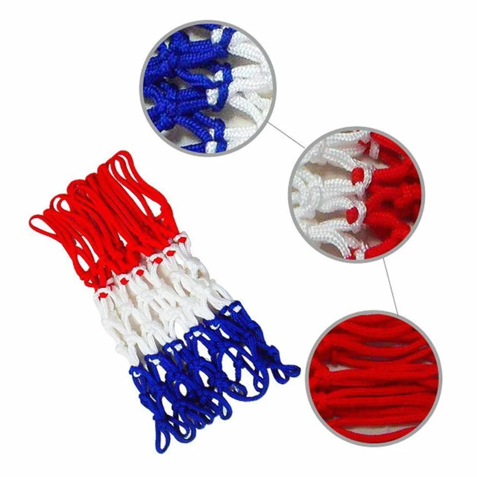 Rete di ricambio per canestro da basket in nylon intrecciato rosso/bianco/blu tricolore, 12 passanti