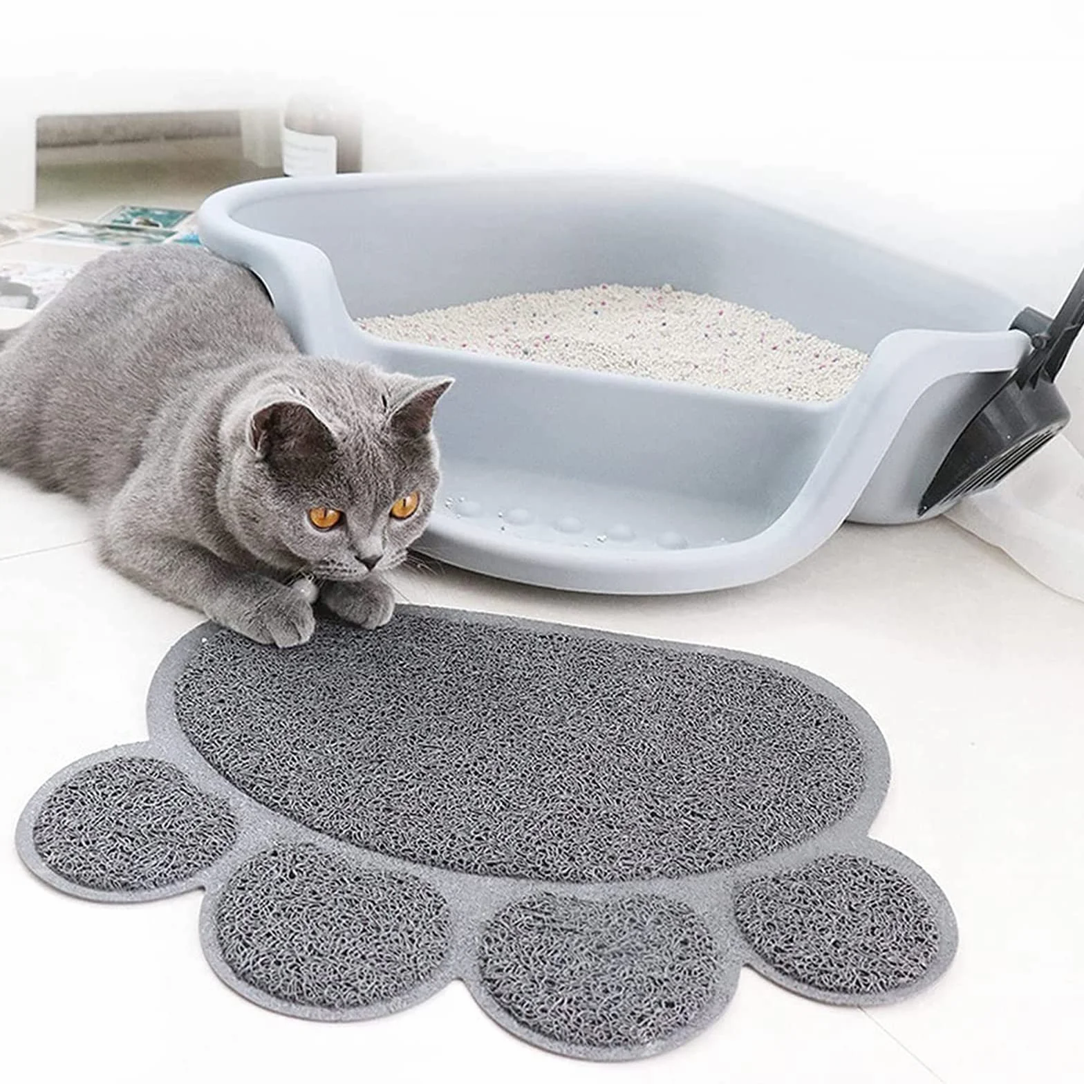 Tappetino di alimentazione antiscivolo e impermeabile per cani e gatti, 30 x 37 cm (grigio)