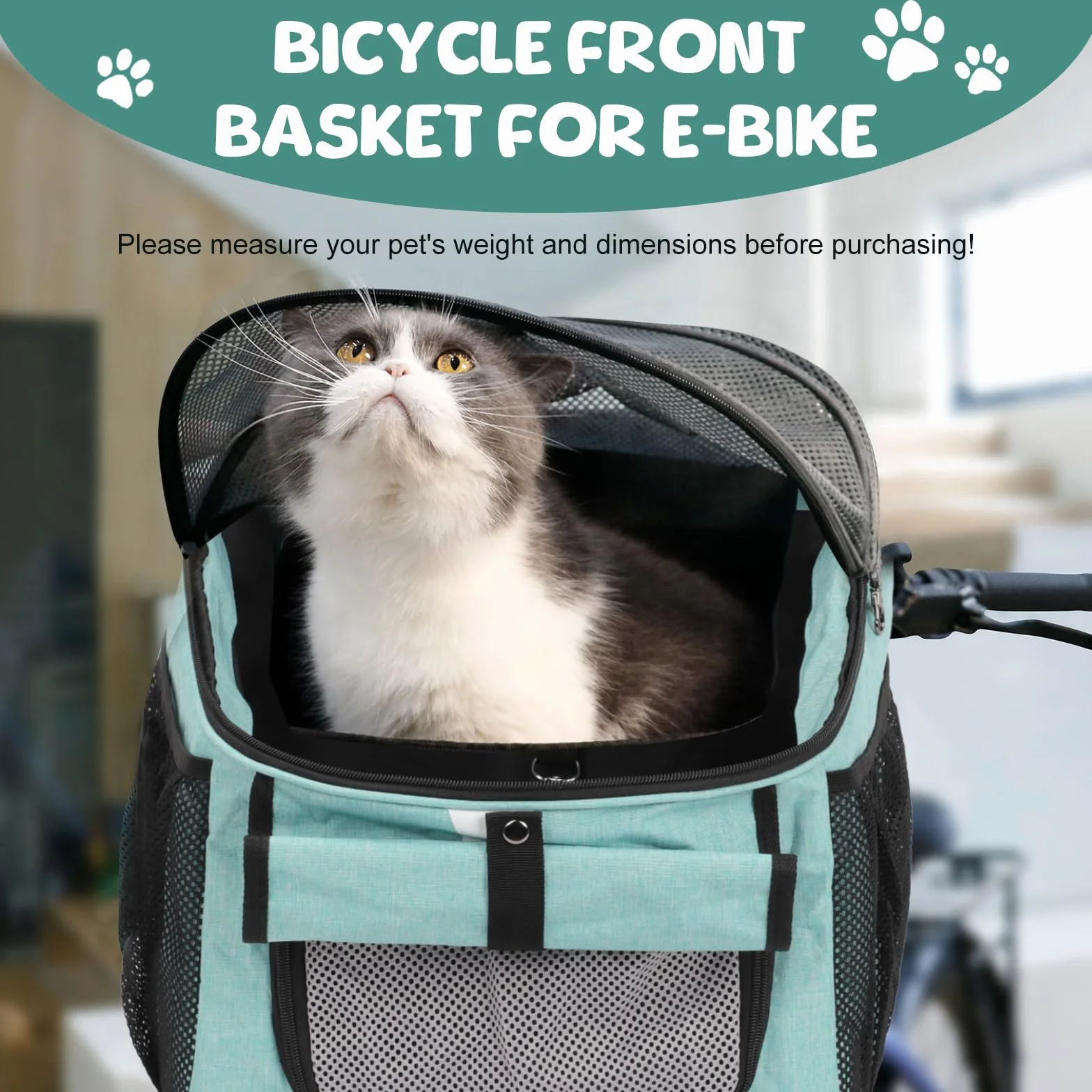 Cestino per bicicletta anteriore, pieghevole, impermeabile, per cani e animali domestici, shopping, campeggio e attività all'aperto