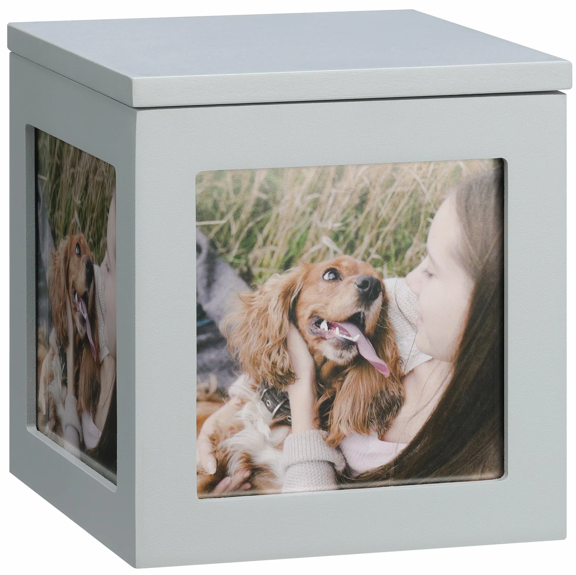 Navaris Urna Funeraria - Urna per Ceneri con 3 Foto - Porta Foto per Immagini di Gatto e Cane - Scatola Portafoto per Ceneri Gatti e Cani - Ideale per Accessori e Ricordi