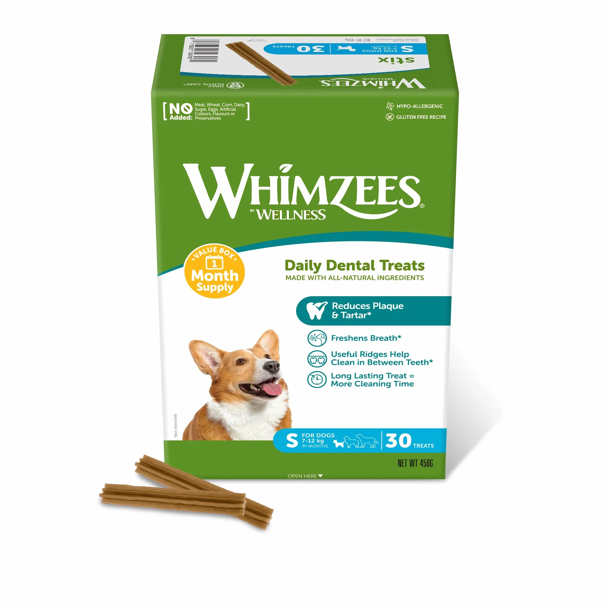 WHIMZEES Stix S, Fondo Mensile, 30 Pezzi – Taglia S, Snack per Cani di Piccola Taglia, Naturali & Senza Cereali, Vegetariane, Senza Zuccheri Aggiunti