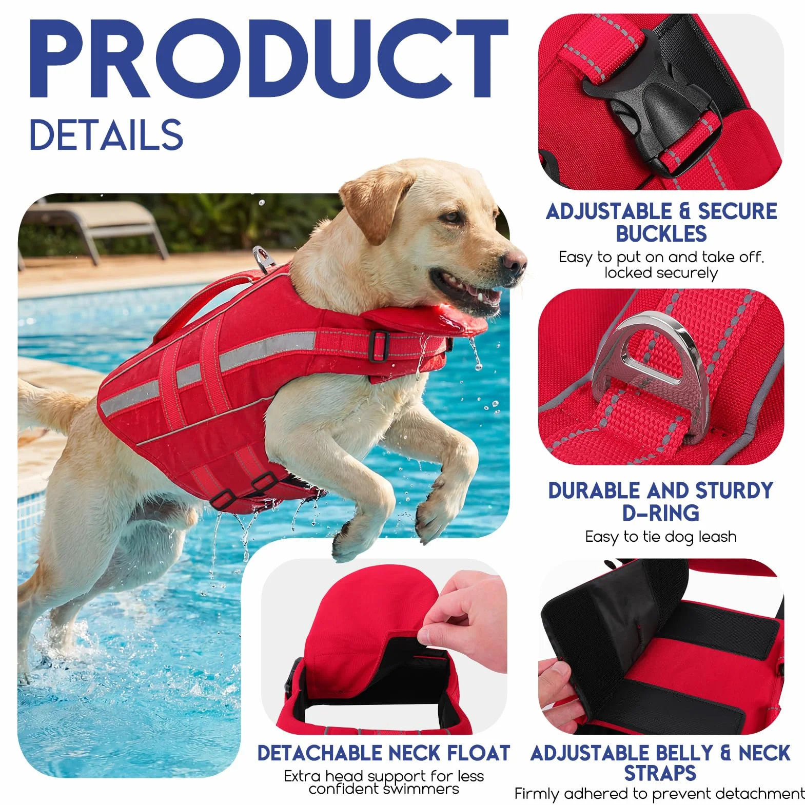 ASENKU Salvagente per Cani Giubbotto Salvataggio Taglia Piccola Media Grande Gilet Galleggiante Sicurezza con Maniglia e Anelli D per Nuoto Piscina Spiaggia Barca XS