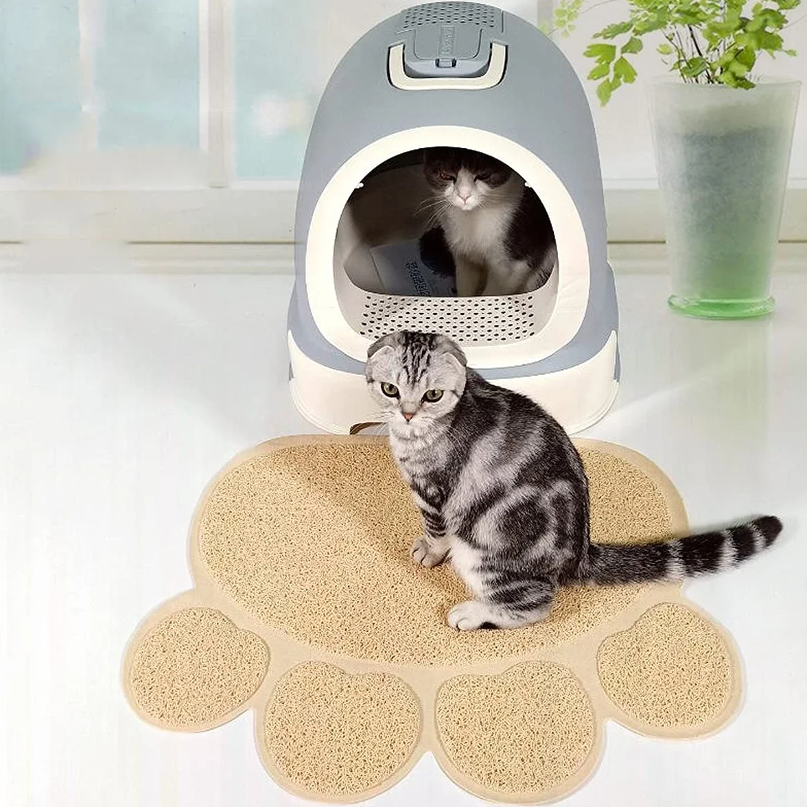 3 Pezzi PVC Tappetino Lettiera Gatto Antiscivolo Ciotole Gatto Animale Domestico Alimentatore Tappetino per Ciotola Tovaglietta a Forma di Zampa Cani e Gatti