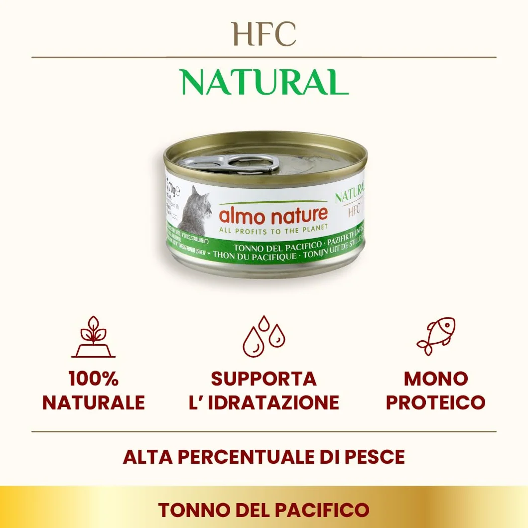 Almo Nature HFC Natural Alimento Umido per Gatti - Tonno Del Pacifico - Confezione da 420 g (6 x 70 g)