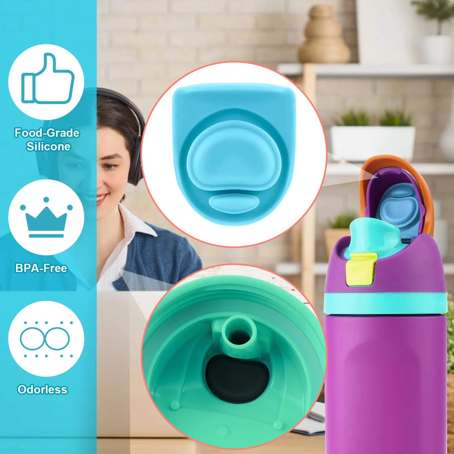 PEUTIER 5pz Guarnizione per Bottiglia d'Acqua Guarnizione di Tenuta in Silicone Compatibile con Owala FreeSip 19/24/32/40 oz