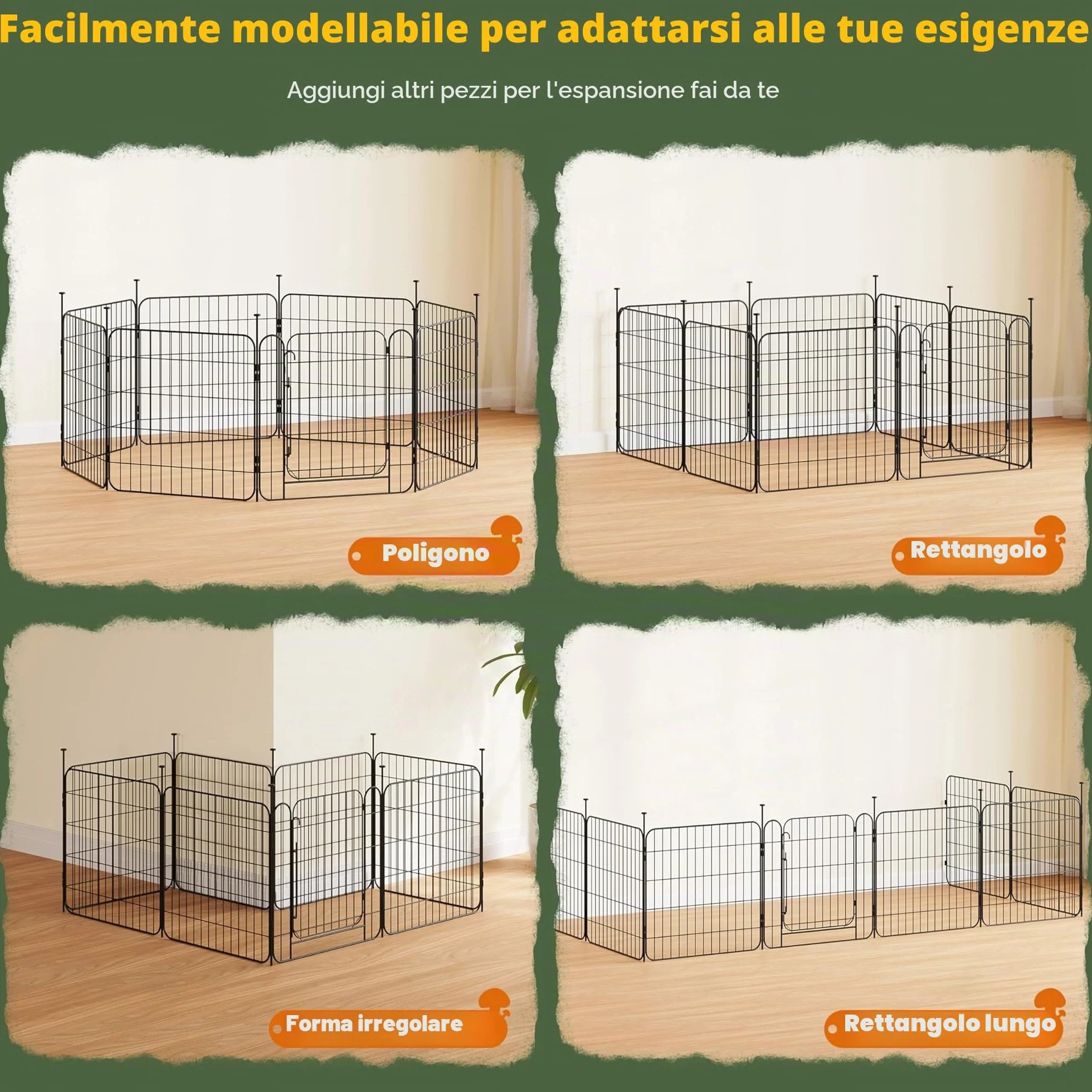 Yaheetech Recinto per Animali Domestici in Acciaio Pieghevole 8 Pannelli Altezza 60 cm con Porta per Cani Gatti Conigli