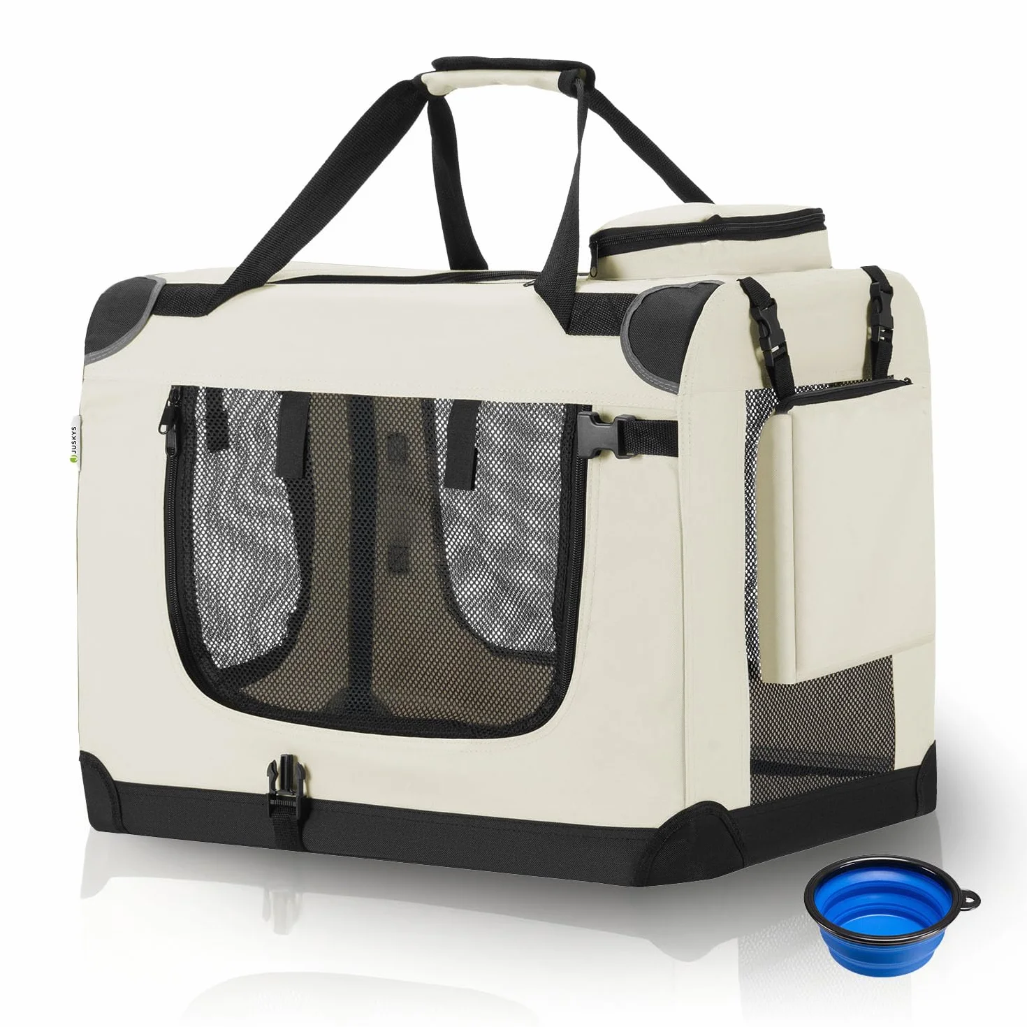 Juskys Trasportino per Cani Lassie S pieghevole e portatile 34x50x36 cm con coperta, borsa e maniglie - trasportino pieghevole per cani, gatti e animali domestici - tessuto Oxford - Beige