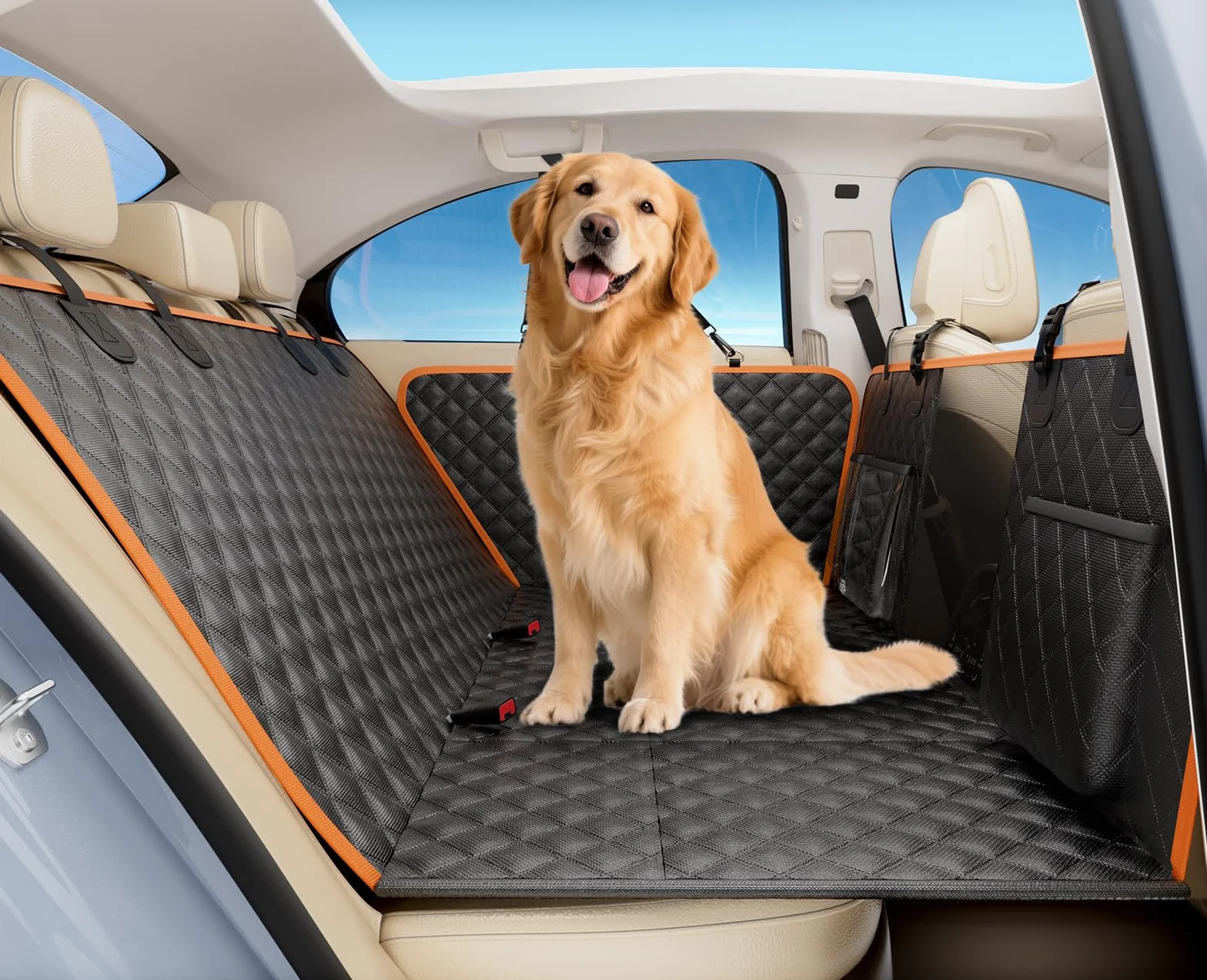 Pecute Coprisedile Auto Cani Posteriore, Estensione del Sedile Posteriore per Cani, Coprisedile per Auto per Cani con Fondo Rigido, Amaca per Cani per Lettino da Viaggio per Auto,per Auto, Camion, SUV