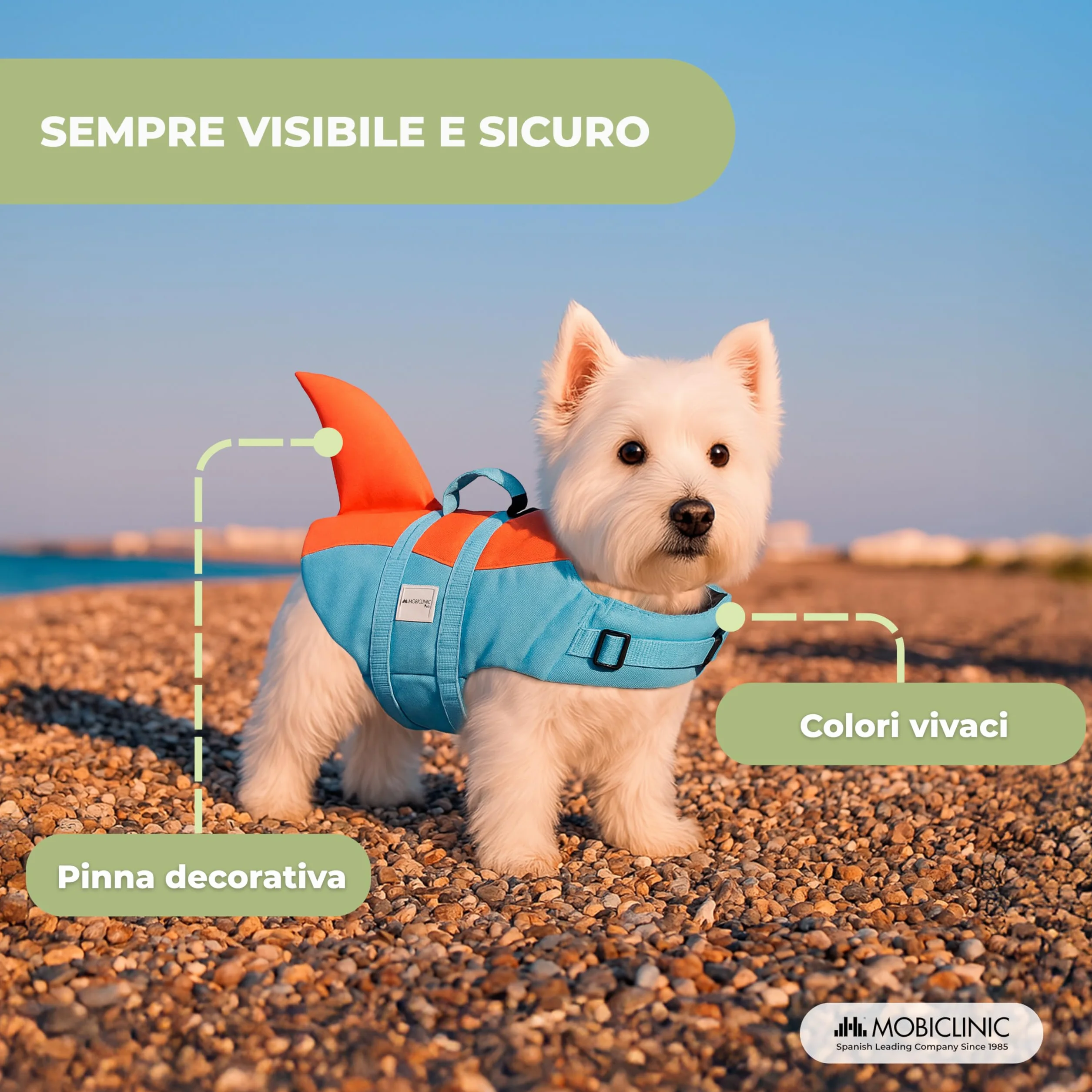 Mobiclinic® Salvagente per Cane Design a Pinna di Squalo Imbracatura Regolabile Galleggiabilità Visibilità Leggero