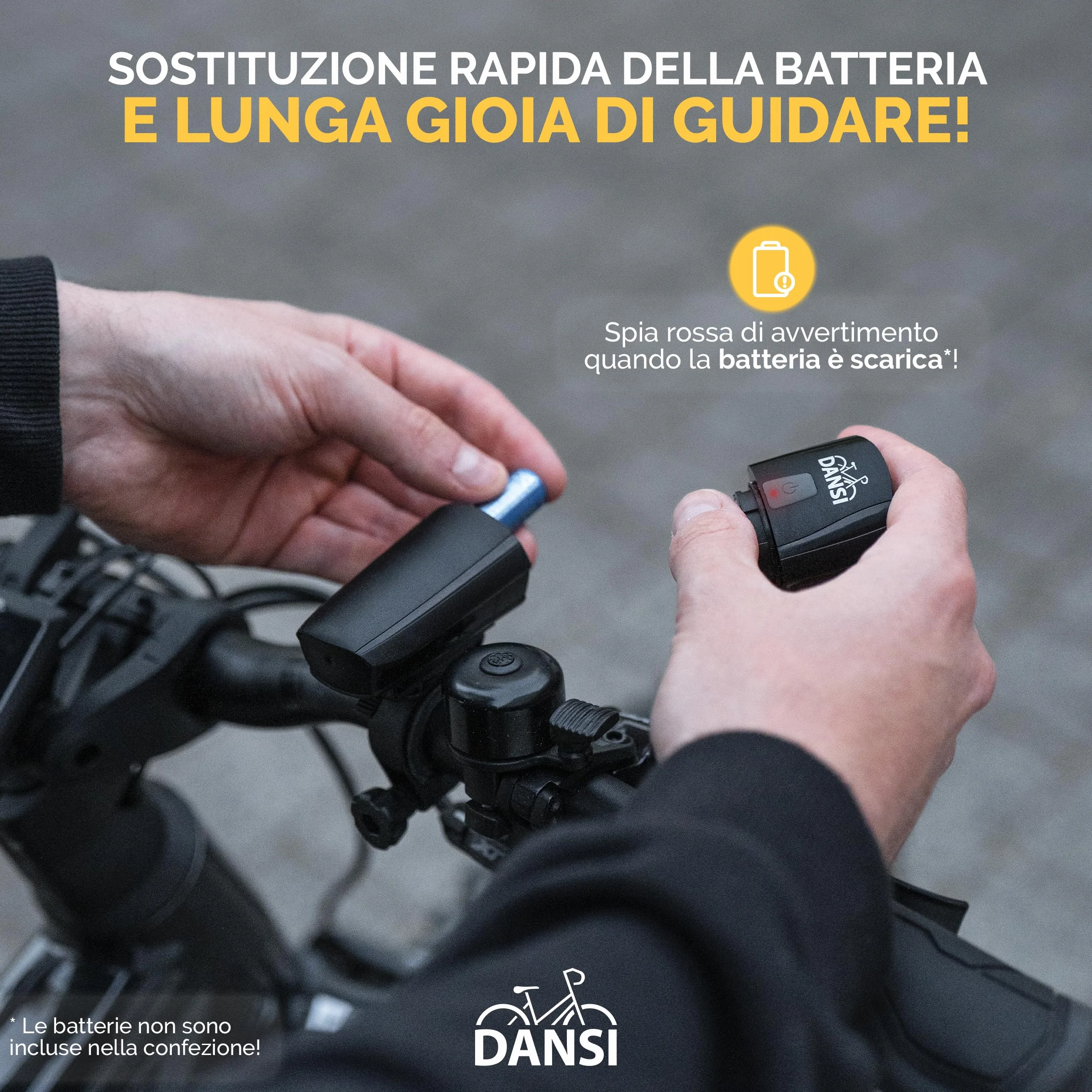DANSI LED Light Set - Illuminazione per biciclette omologata StVZO con 60, 30 e 15 Lux | Illuminazione per biciclette a LED anteriore + posteriore | Regolazione automatica dell'illuminazione