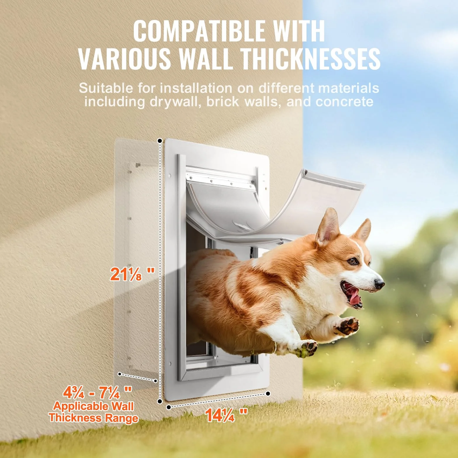 VEVOR Porta per Animali Domestici 362 x 536 mm Telaio in Metallo con Serratura Sistema a 3 Alette Bianco