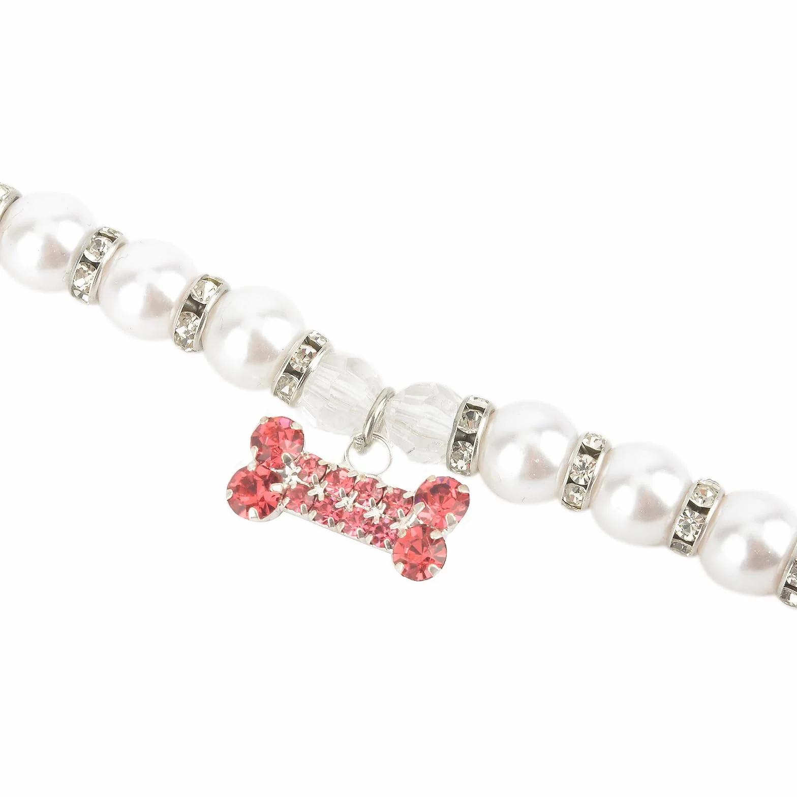 PAIDEFUL Collana per cani di piccola taglia con perline di perle e ciondolo osso diamante gioiello regolabile leggero rosa M