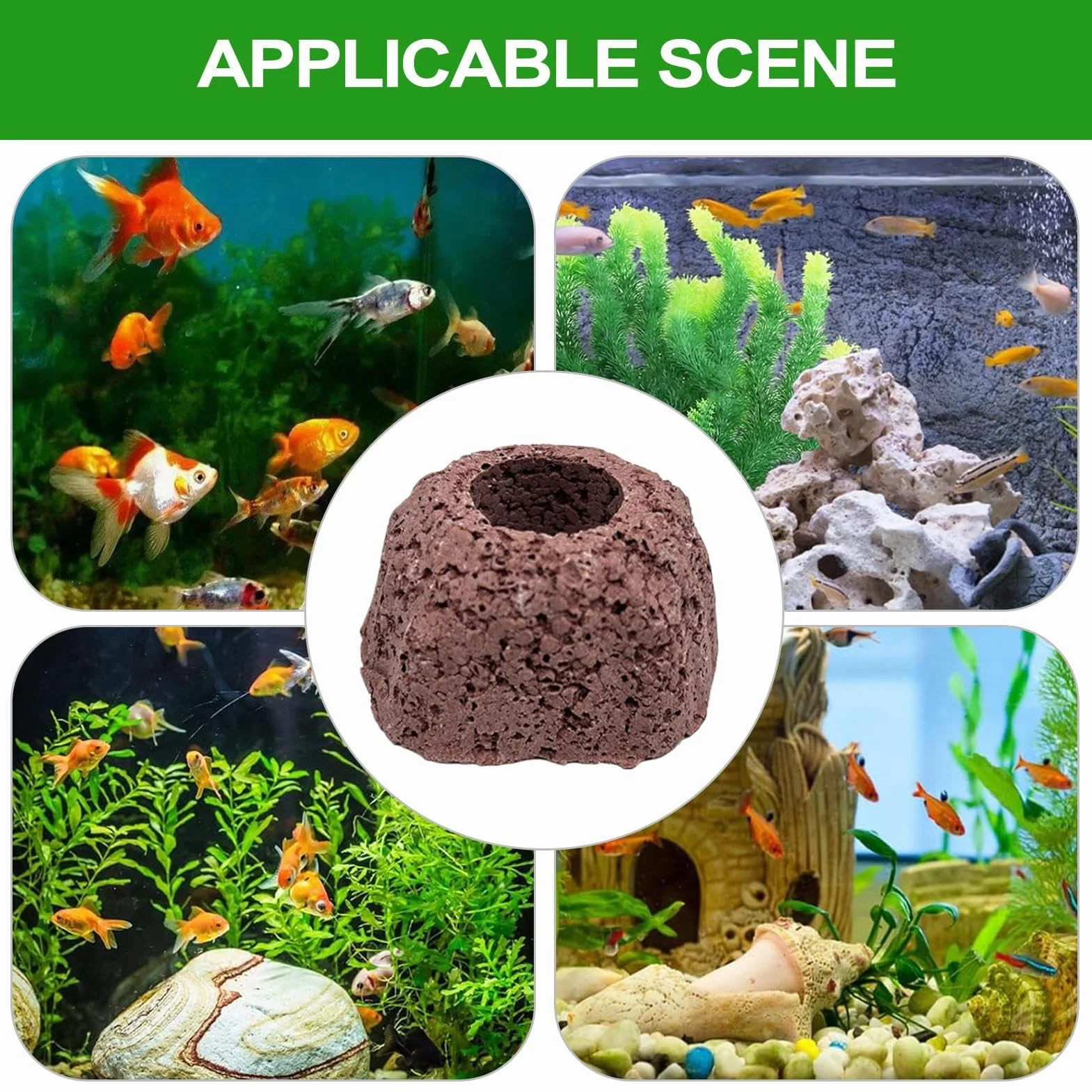 per piante da acquario, 4 pezzi, pietre vulcaniche con design anti-galleggiamento, decorativi con consistenza naturale, forniture per acquario, per eliminare gli odori