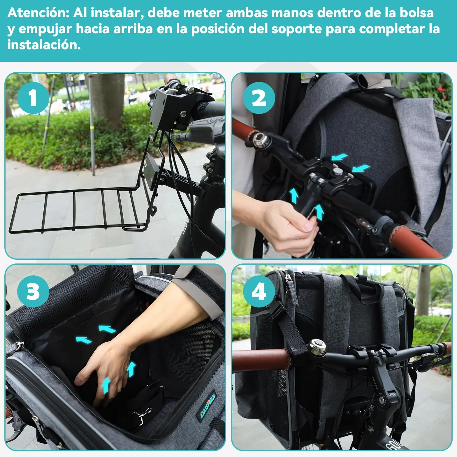 Cestino da Bici Anteriore per Cani Gatti fino a 10KG con Supporto L Ultra-Resistente Φ55mm, Zaino per Animali Domestici con Cerniera SBS, Finestre in Rete Traspirante, Cuscino Impermeabile