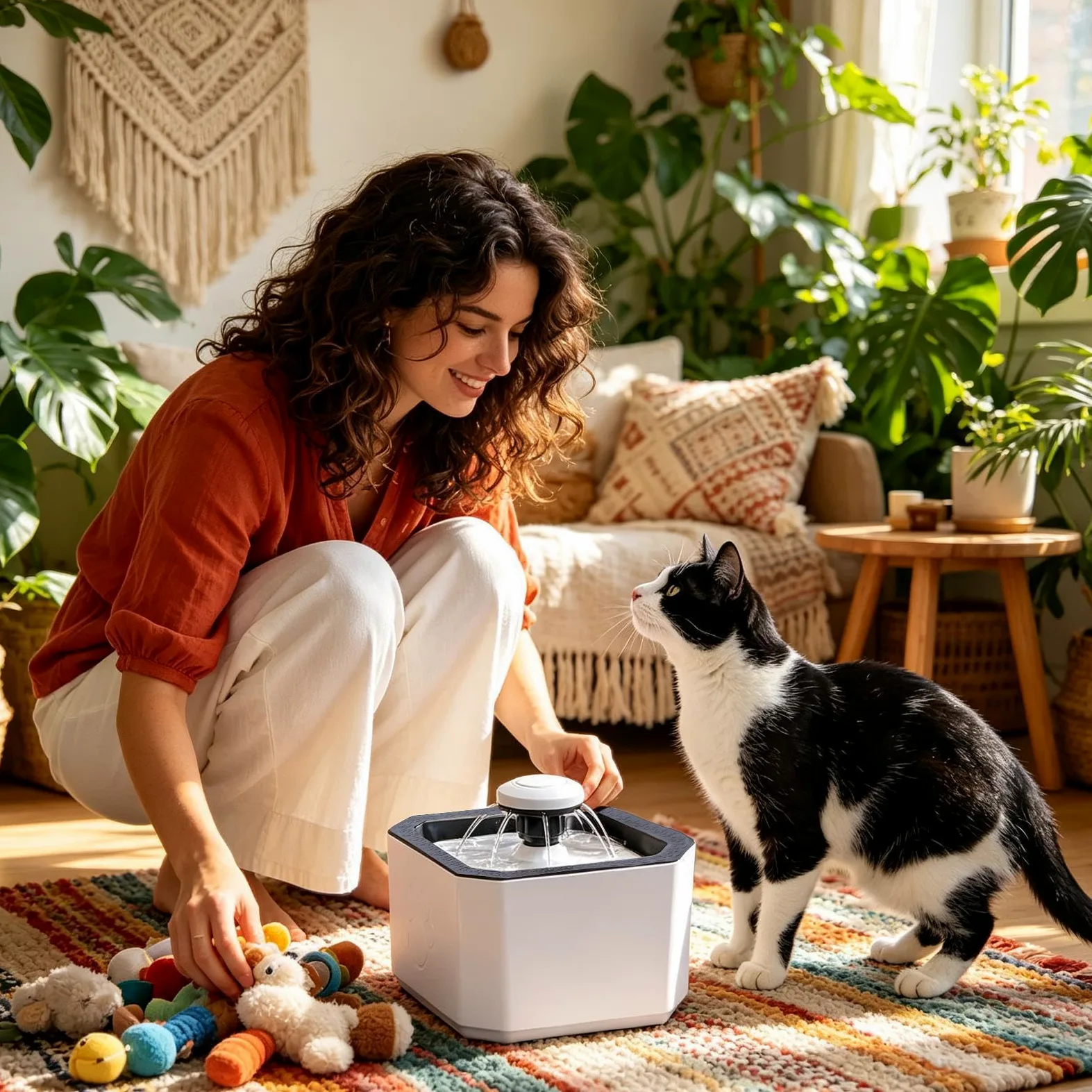 Staccabile alimentato USB astuto senza fili della fontana 2.5L del gatto con il filtro | Fontana per gatti, per appartamento, vacanze, viaggi, balcone, cuccioli, gattini