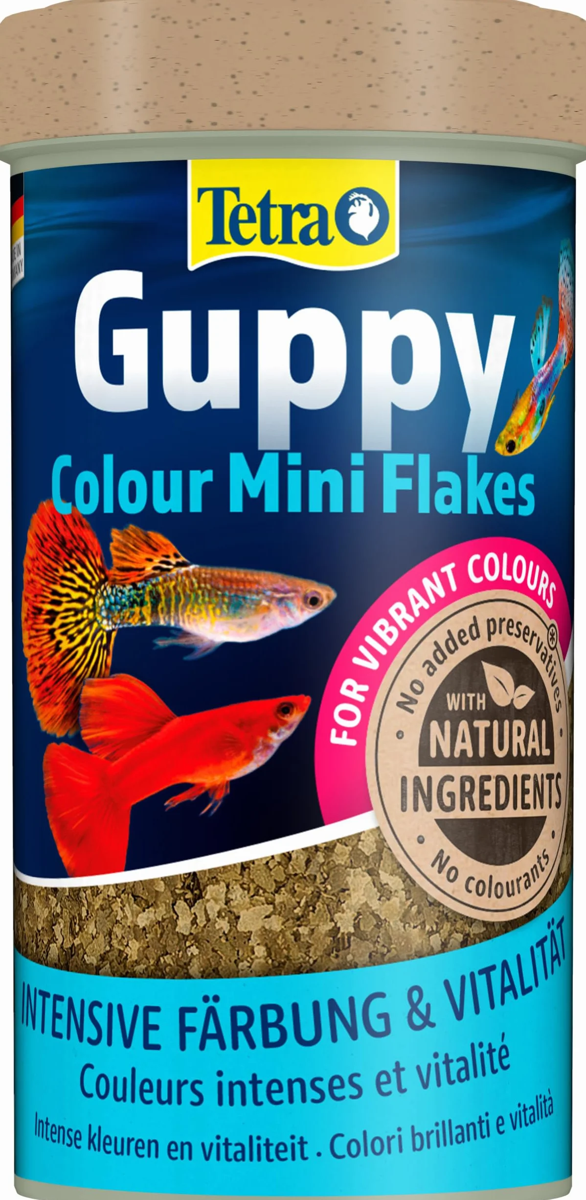 Tetra Guppy Colour Mini Flakes - Mangime in scaglie per guppy, lattina 250 ml