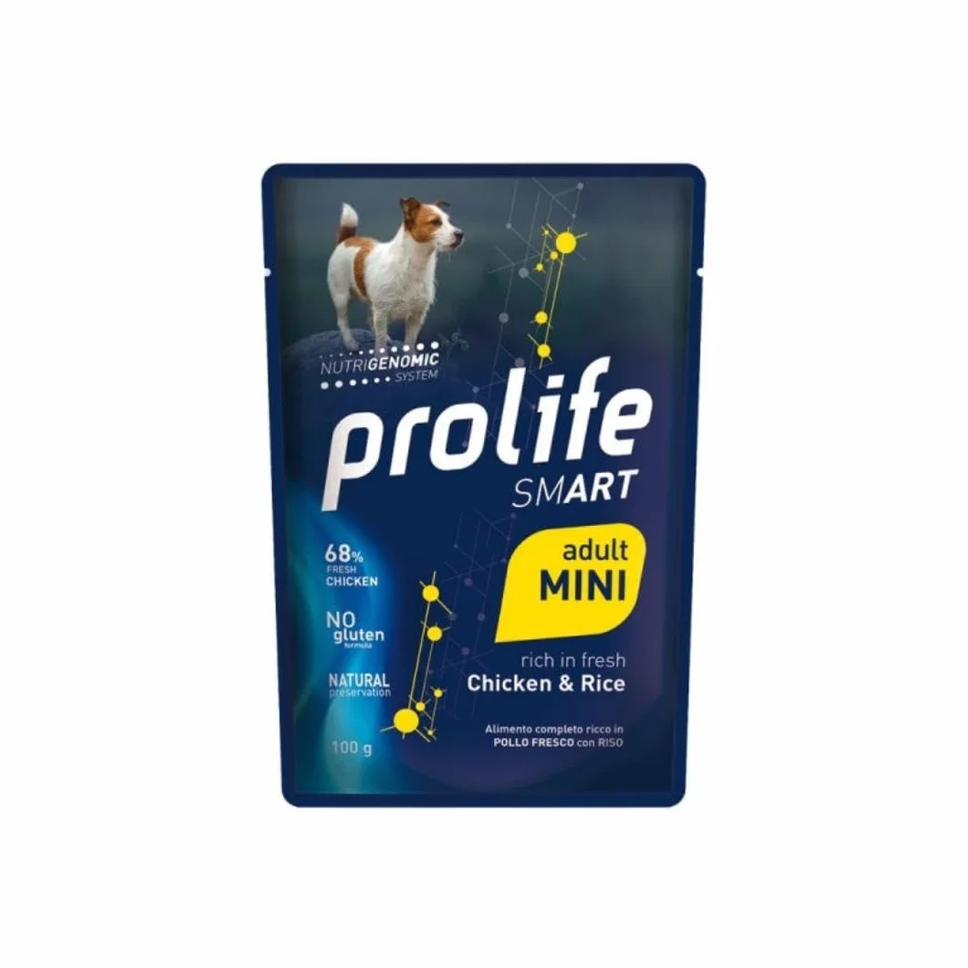 Prolife umido cane smart adult mini gusto POLLO fresco con Riso 100g |12 bustine da 100g l'una.