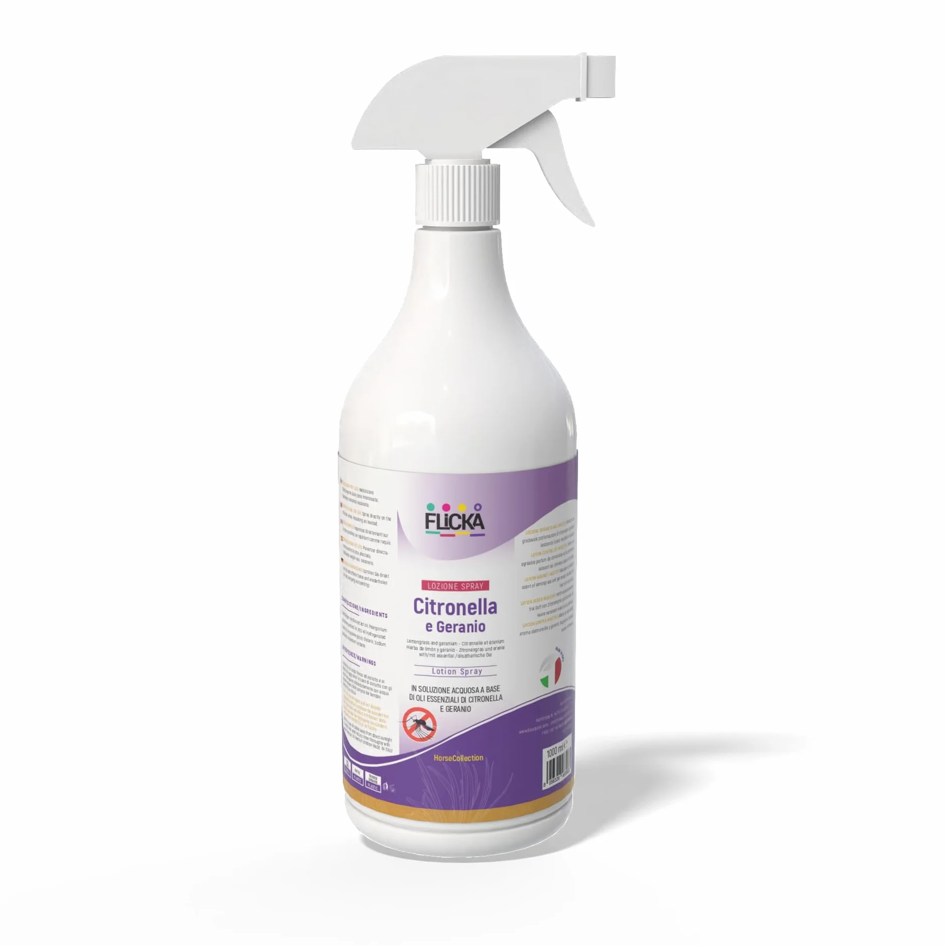 FLICKA Spray Citronella e Geranio per Cavalli 750ml – Barriera Naturale contro Tafani, Mosche, Zanzare e Zecche