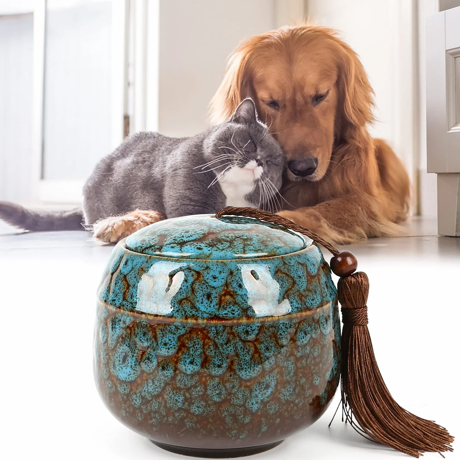 Piccole urne per ceneri umane, mini urna per cenere per adulti, urne per animali domestici, cani, ceneri per gatti, ceneri funerali (500 ml, blu)