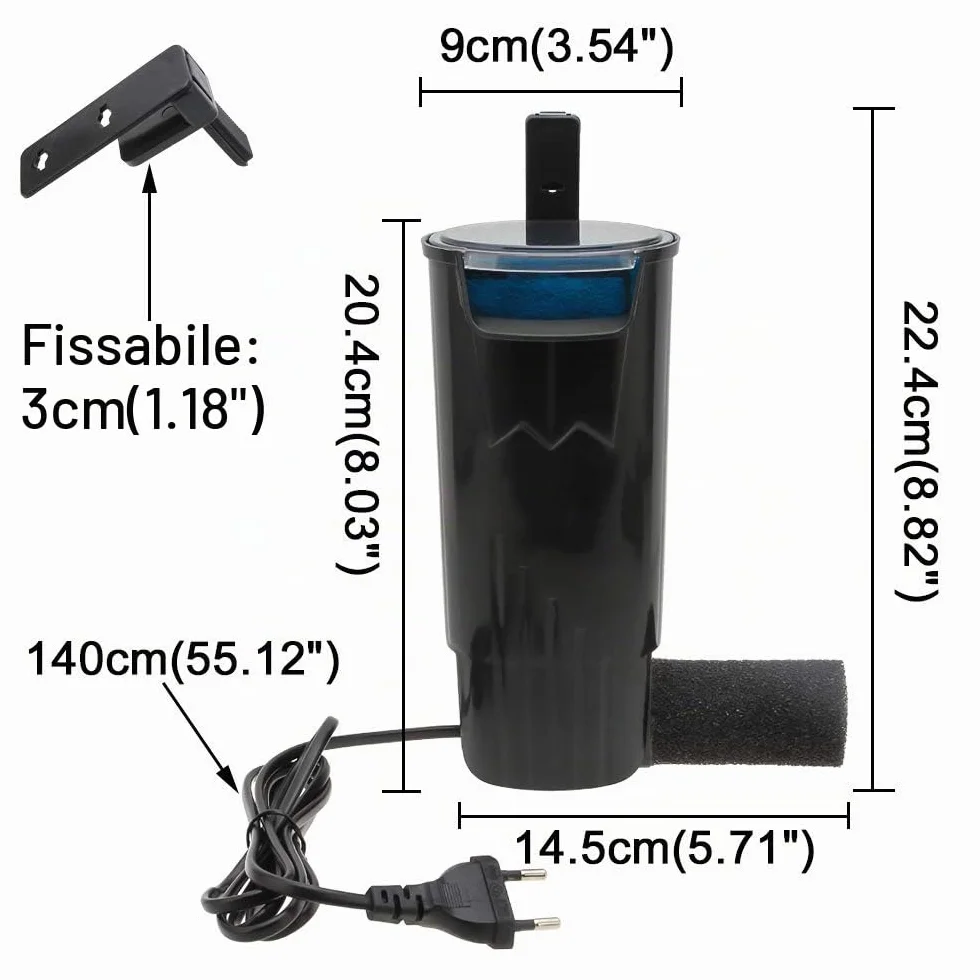 SENZEAL Pompa Filtro a Cascata a Basso Livello Dell'acqua Tartaruga Filtro Interno per Acquario 5W 220V/50Hz 400L/H Livello Dell'acqua Basso Pulito per Acquari Rettili Anfibi - Nero