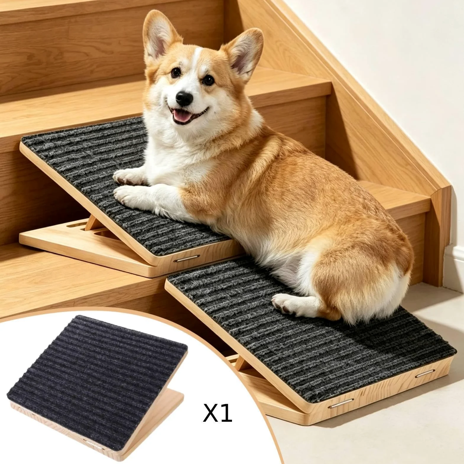 Rampa per Cani, Regolabile in Altezza, Realizzata in Legno Massello.