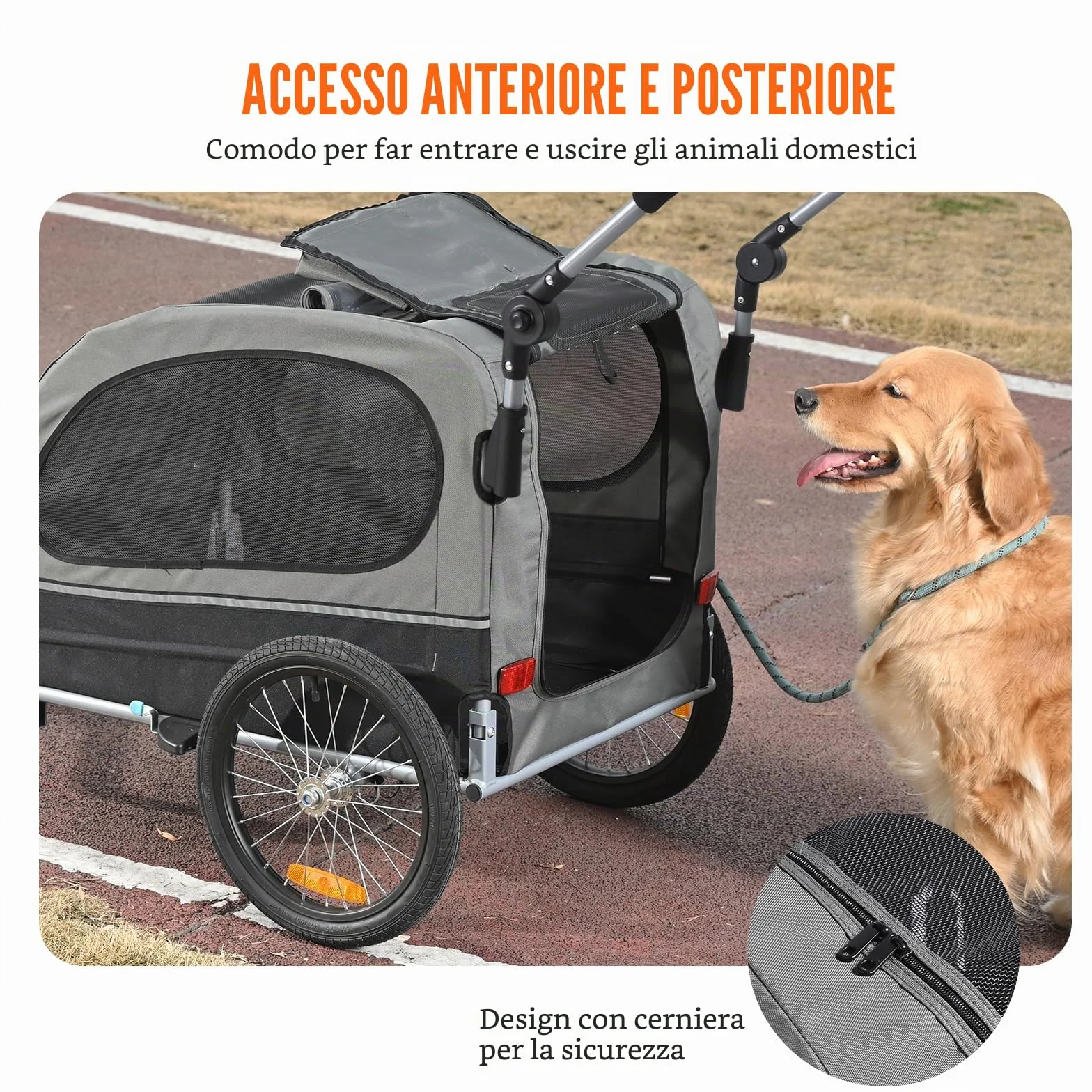 VEVOR Rimorchio per cani 2 in 1 per bicicletta in acciaio al carbonio + tessuto Oxford 600D + PP pieghevole per cani