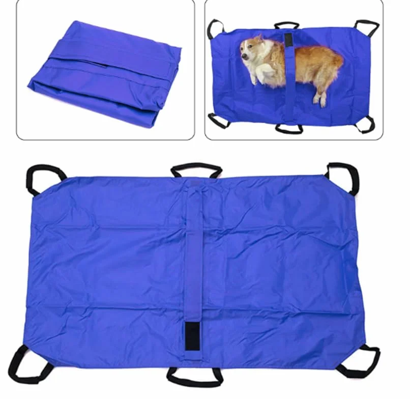 Barella Per Il Trasporto Di Cani, Trasportino Di Emergenza Per Animali Con Cinghia Di Sicurezza, Telo Scorrevole Per Aiuti con Cintura di Sicurezza, 6 Manici,Blu
