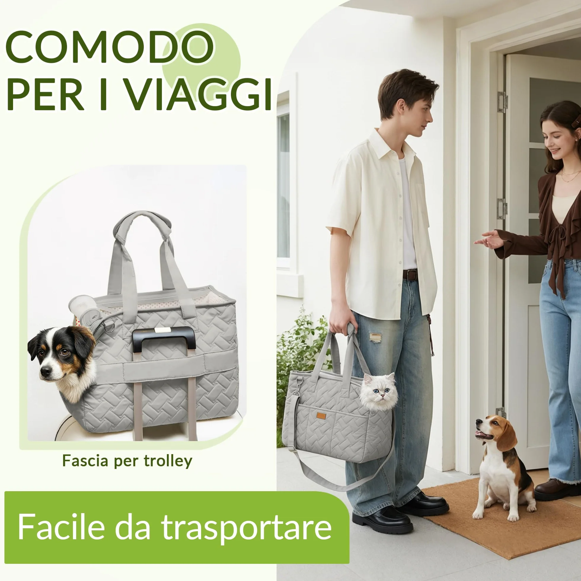 ALLSOPETS Trasportino per Gatti, Borsa Trasportino per Cani Piccoli, Tracolla Pieghevole in Tessuto Traspirante, Borsa Morbida da Viaggio con Tasche per Animali Domestici (Grigio Stellato, L)