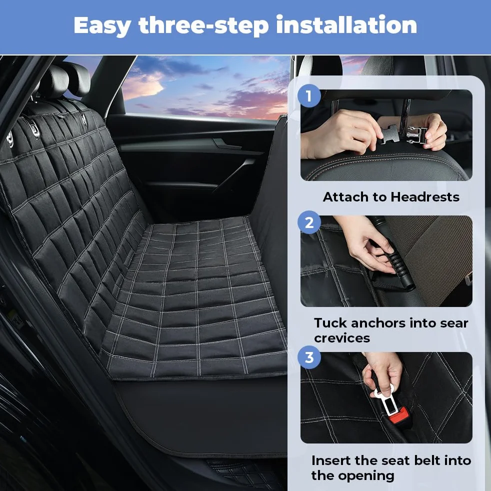 KYG Copertura per cani per sedile posteriore dell'auto 4 in 1, sedile posteriore con protezione laterale, 100% impermeabile, antigraffio e antiscivolo, per auto, camion e SUV, 135 x 147 cm, nero