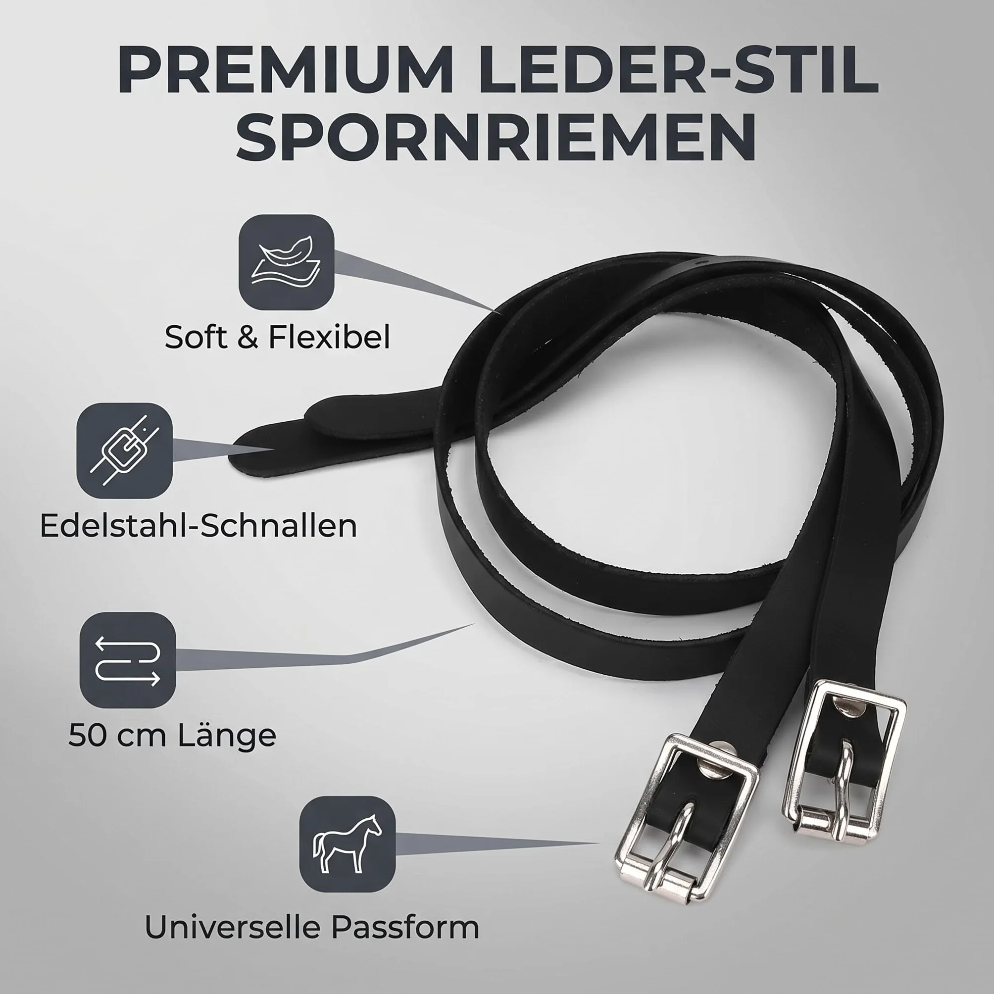 Pissente Cinghie per Speroni, 1 Paio Cinghie da Equitazione in Pelle Allungate da 50 Cm Cinghie da Equitazione con Fibbia in Acciaio Inossidabile Accessori Sportivi da Equitazione in