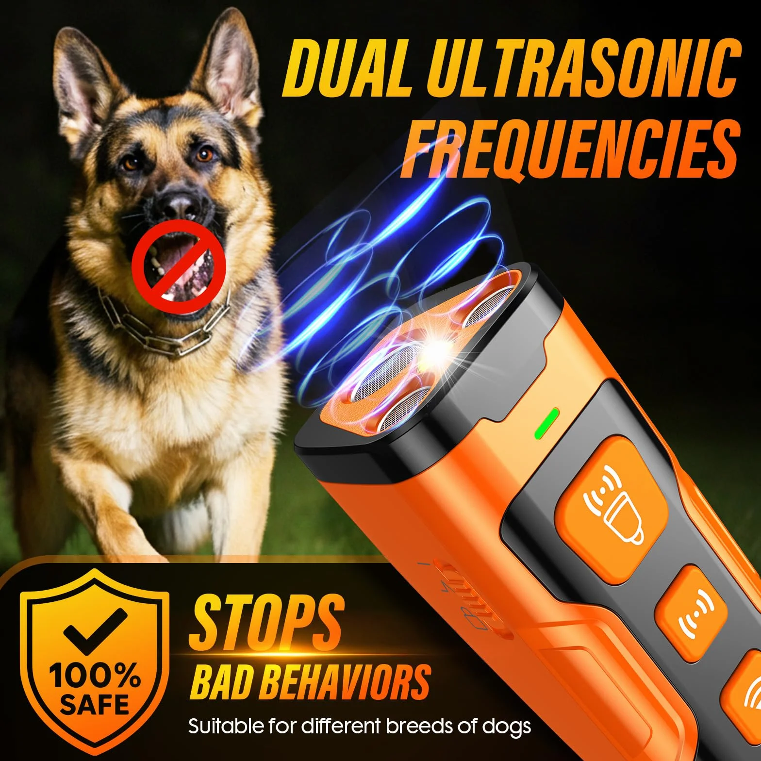 YUYQA Dog Bark Deterrent Device- 3X Ultrasonic Anti Barking Emitters,6 Modes 23 FT Range–Barks No More Indoors Outdoors Behavior Correction Rechargeable,Compact,Safe, Humane Training for Dogs