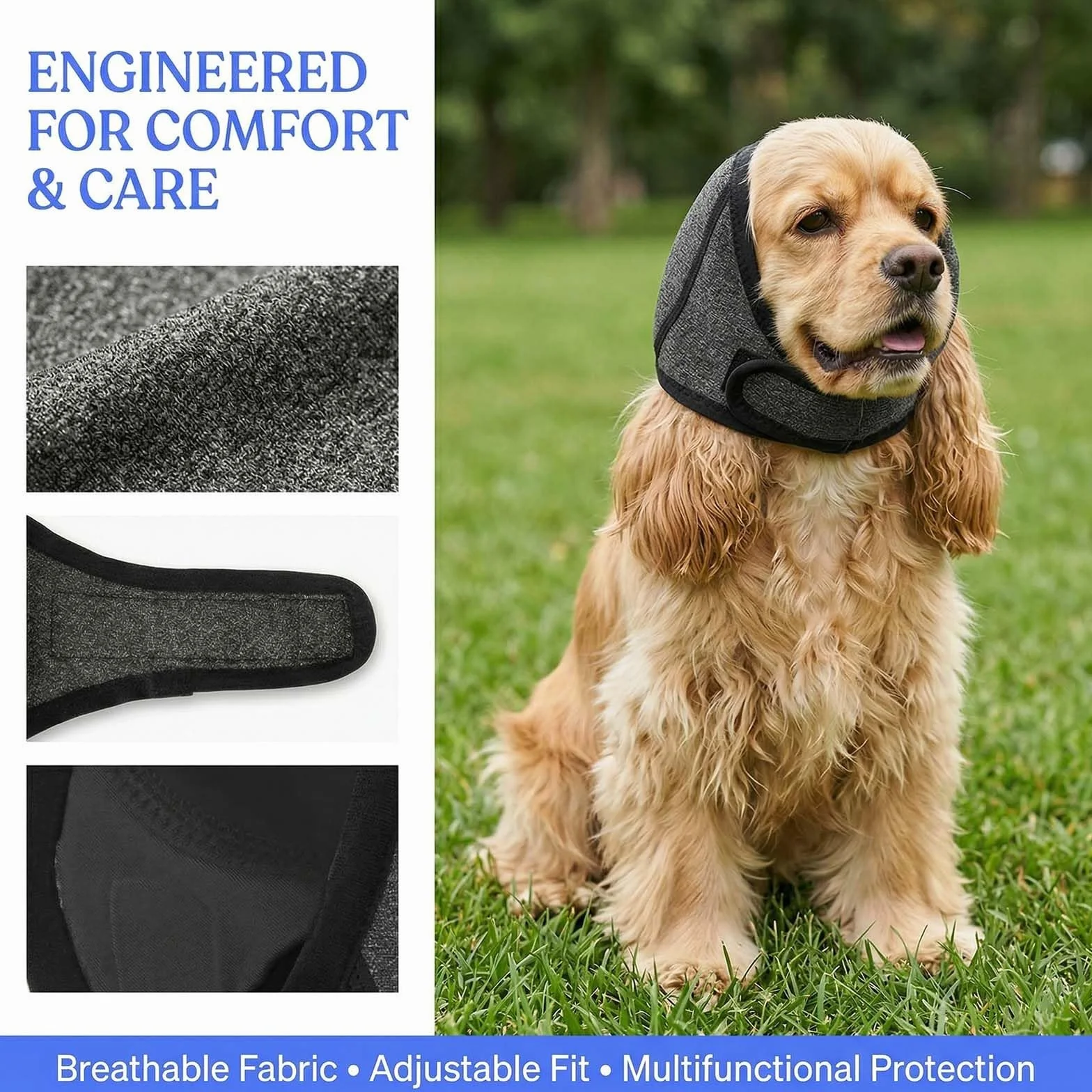 Paraorecchie per Cani Antirumore Fascia Elastica Calmante Ansia Fuochi d'Artificio Tuoni Protezione Orecchie Bagno Toelettatura Inverno Grigio M