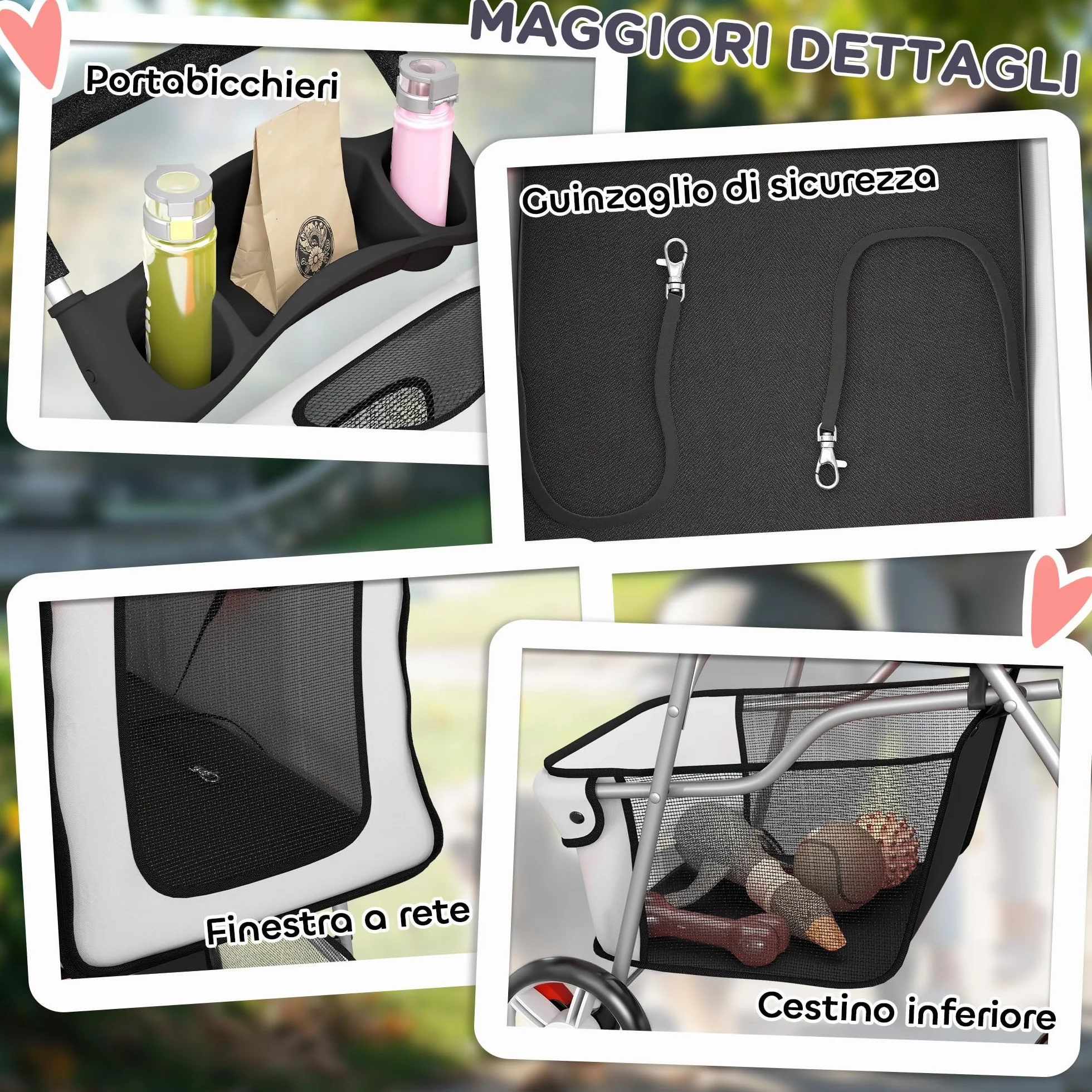 PawHut Passeggino per Cani Pieghevole Carrello per Animali Domestici Carrello Carrozzina Grigio 75 x 45 x 97cm
