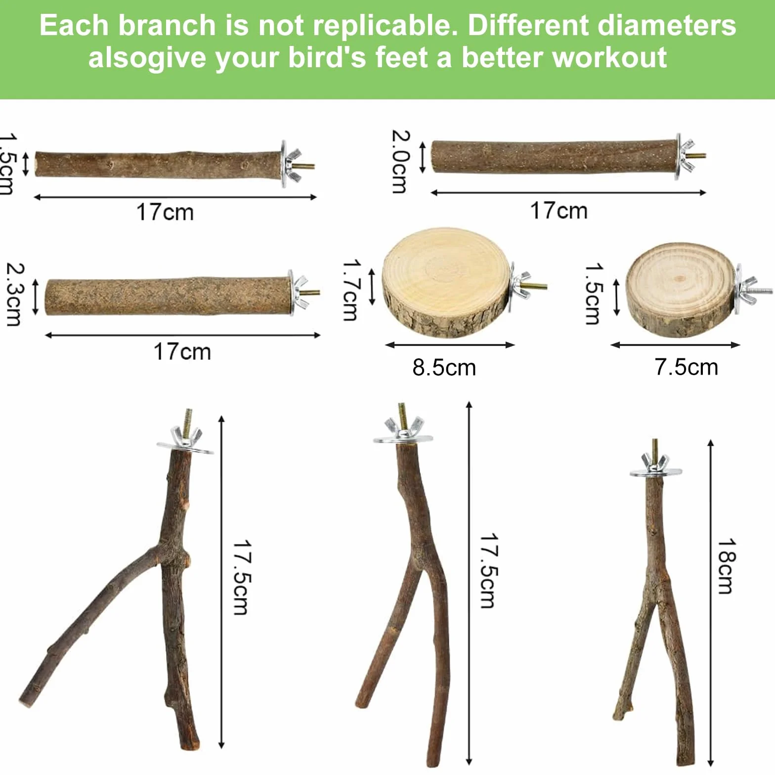 Posatoi per uccelli in legno naturale set di 8